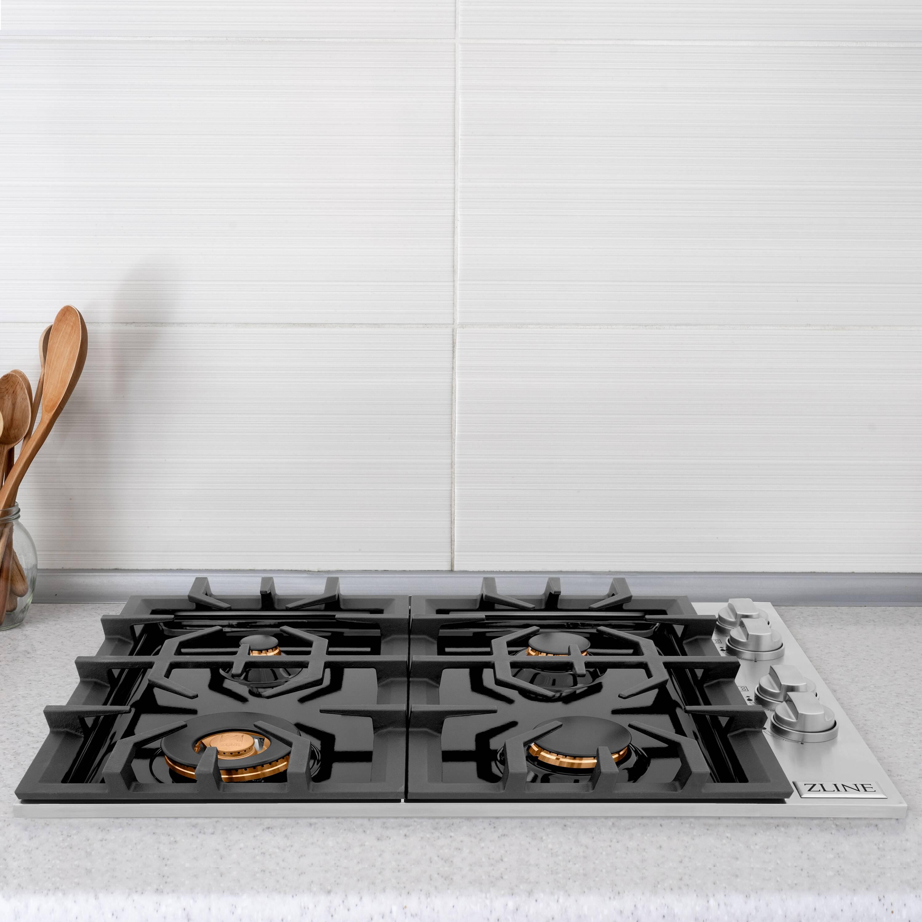 ZLINE 30" Gas Cooktop with 4 Gas Brass Burners and Black Porcelain Top