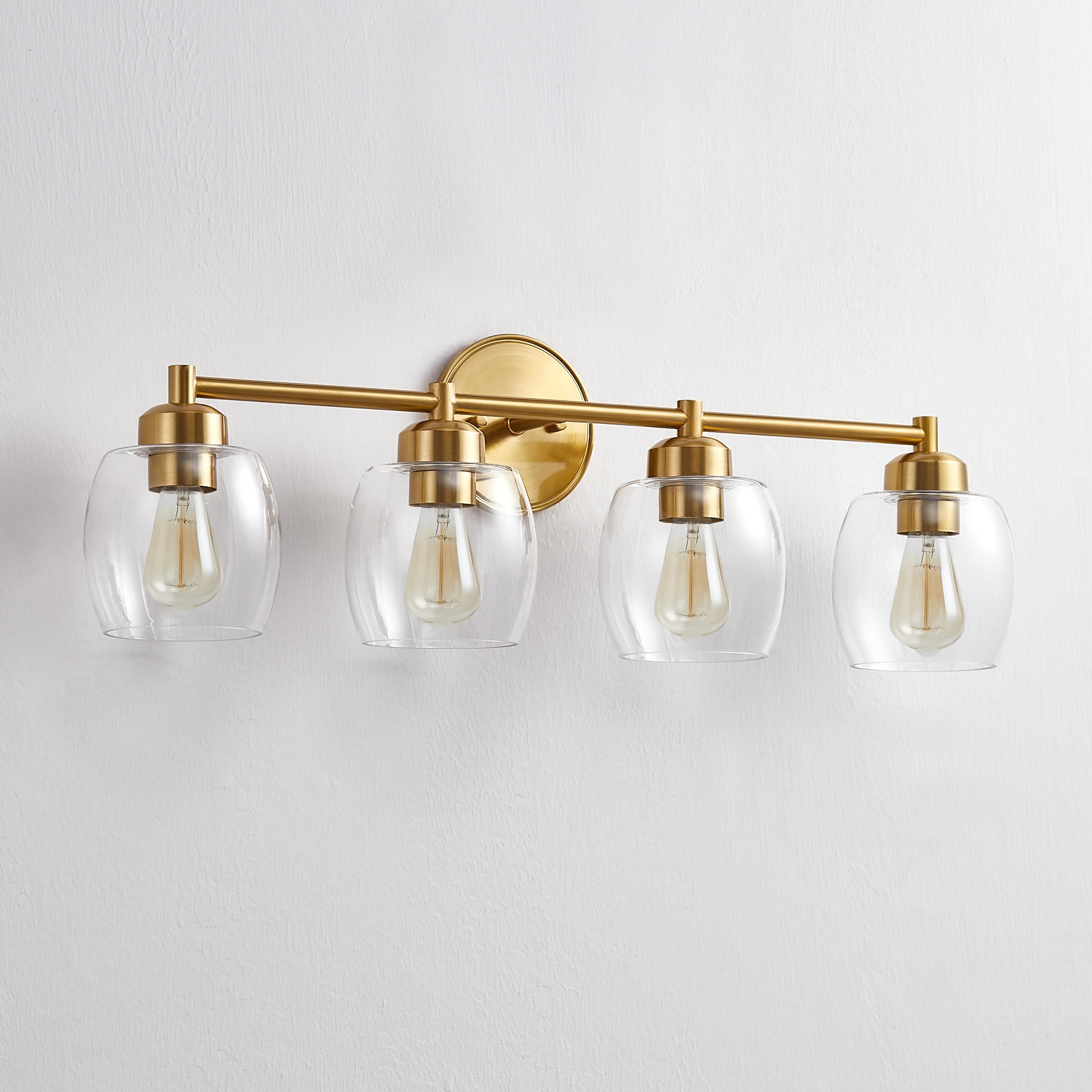 KAWOTI 4-Light Bathroom Light Fixtures, Antique Brass Vanity Wall Lamps over Mirror Bedroom Living Room Hallway