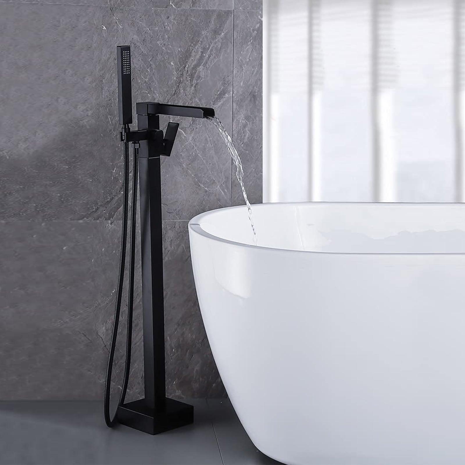 AlenArtWater Waterfall Tub Filler Freestanding Bathtub Faucet Floor Mount Brass Single Handle Bathroom Faucets with Hand Shower 94-LJQKCZ