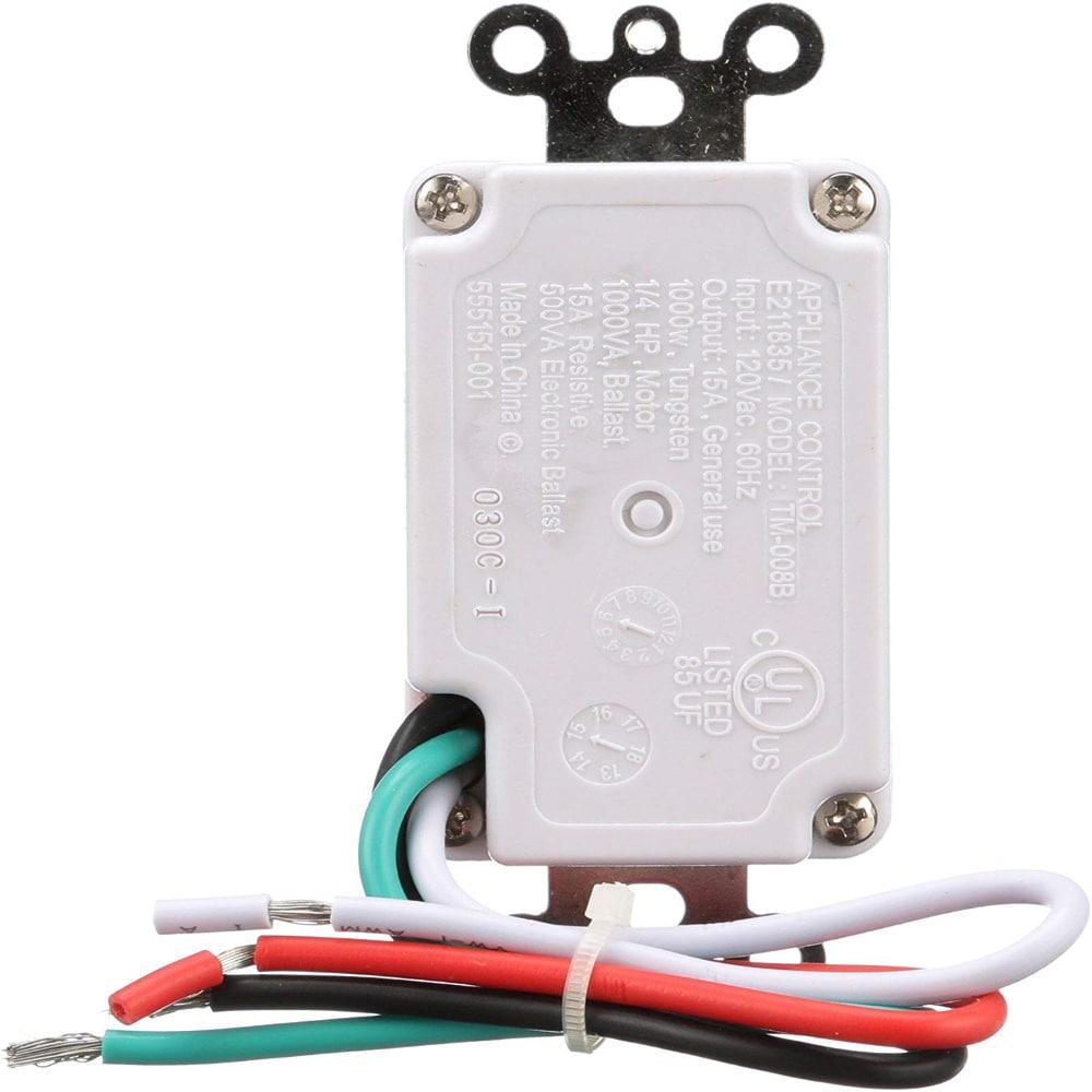 Woods 59008 Decora Style 60-30-20-10 Minute Preset Wall Switch Timer, White, 60-Minute