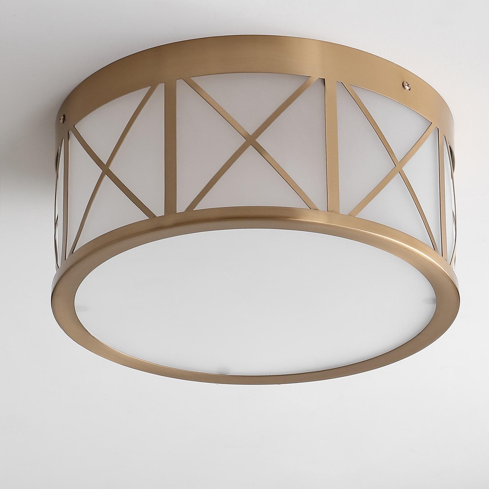 Cadence 13" Drum Metal/Glass Flush Mount, Brass Gold