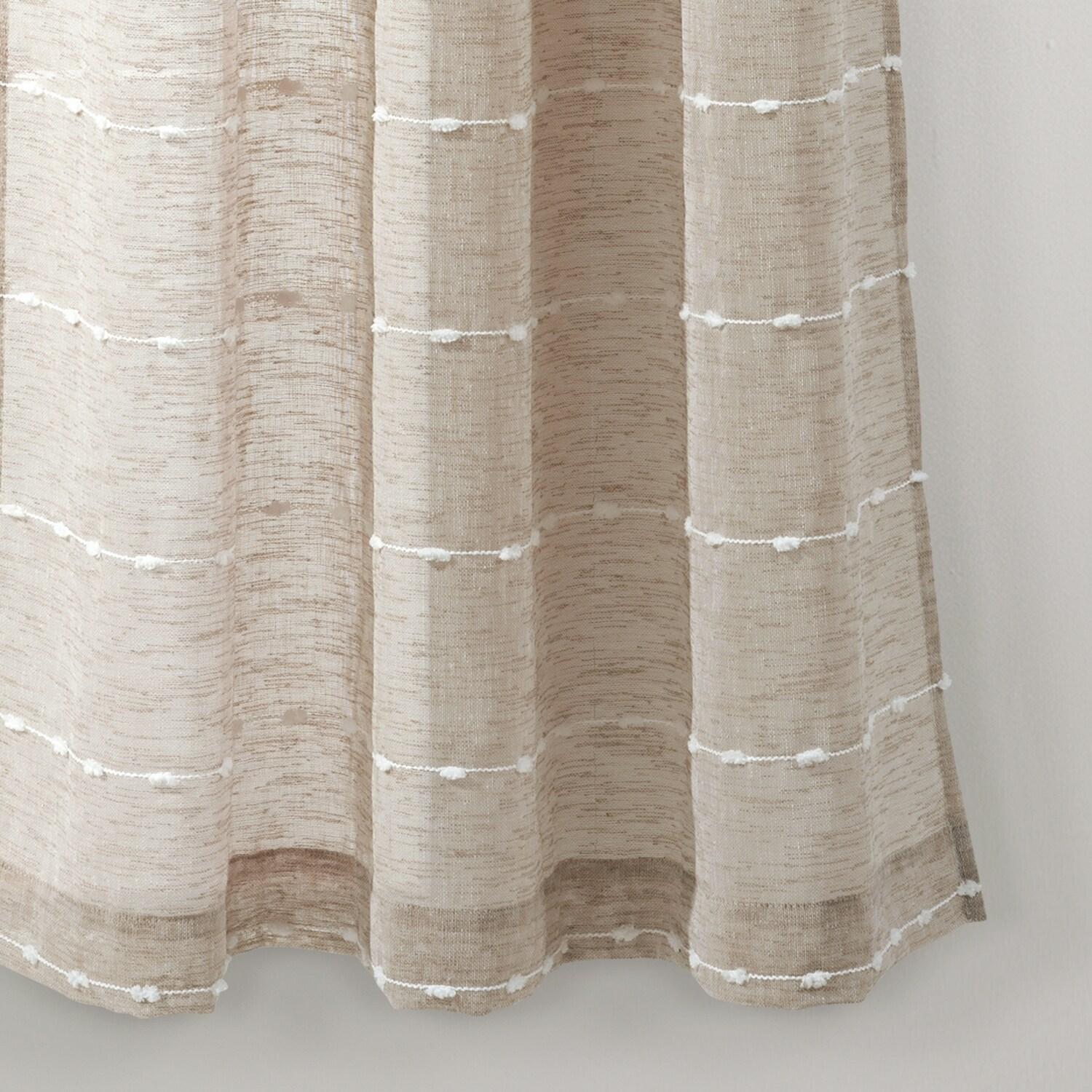 Set of 2 (63"x38") Farmhouse Textured Grommet Sheer Window Curtain Panels Tan - Lush Décor: Light Filtering, OEKO-TEX Certified