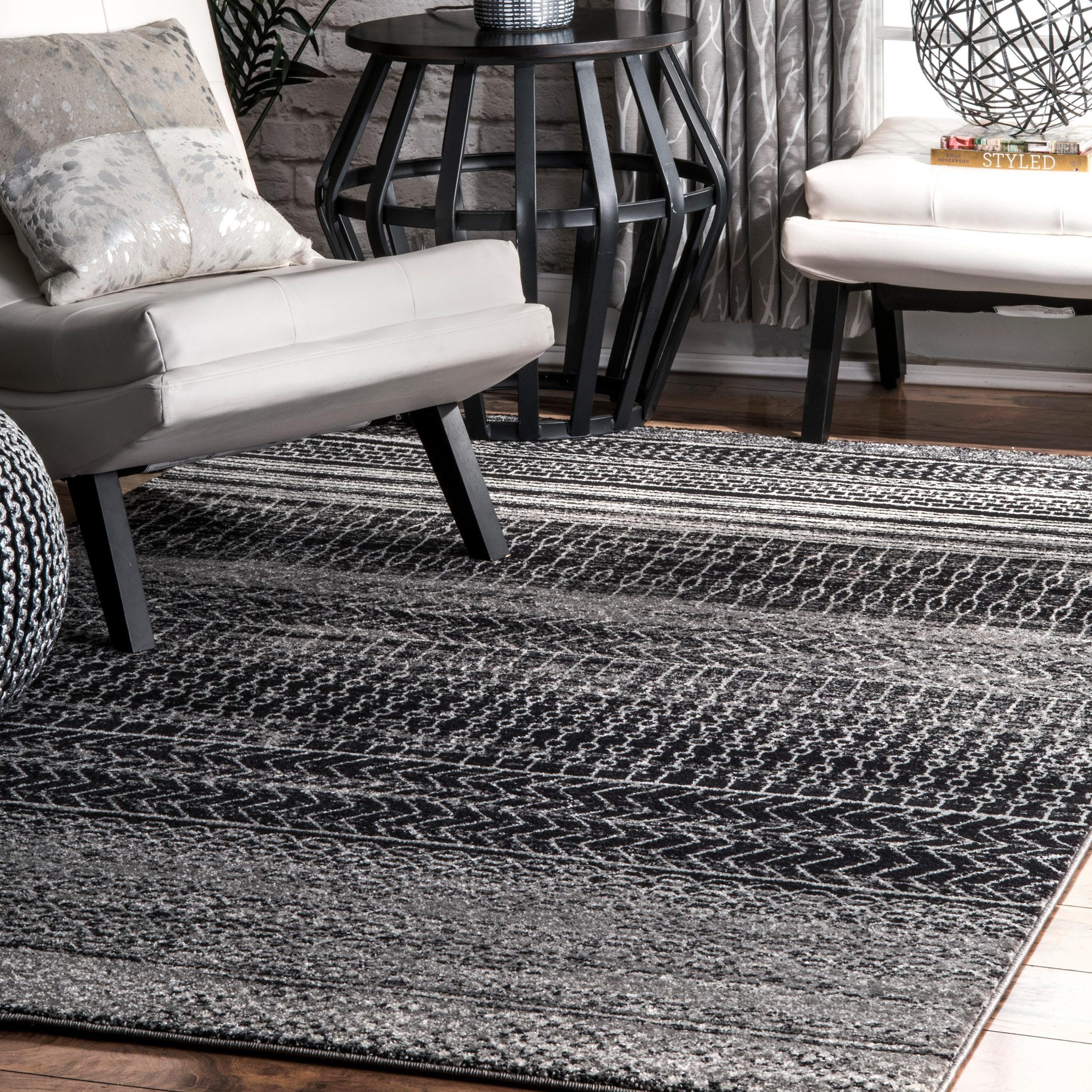Nuloom Nova Striped Oval 7x9 Indoor Area Rug for Living Room Bedroom Dining Room Kitchen, Dark Grey/Ivory