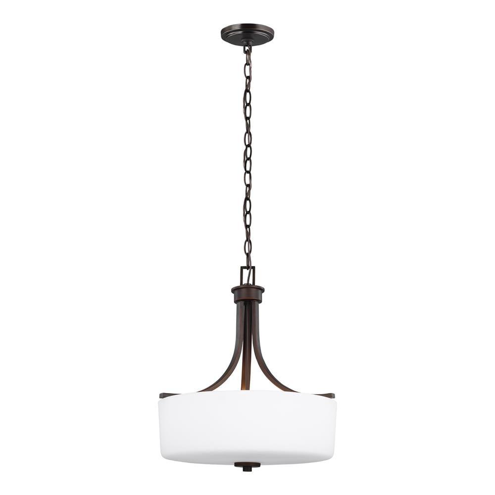 Canfield Bronze LED Drum Pendant with Etched White Glass Shade