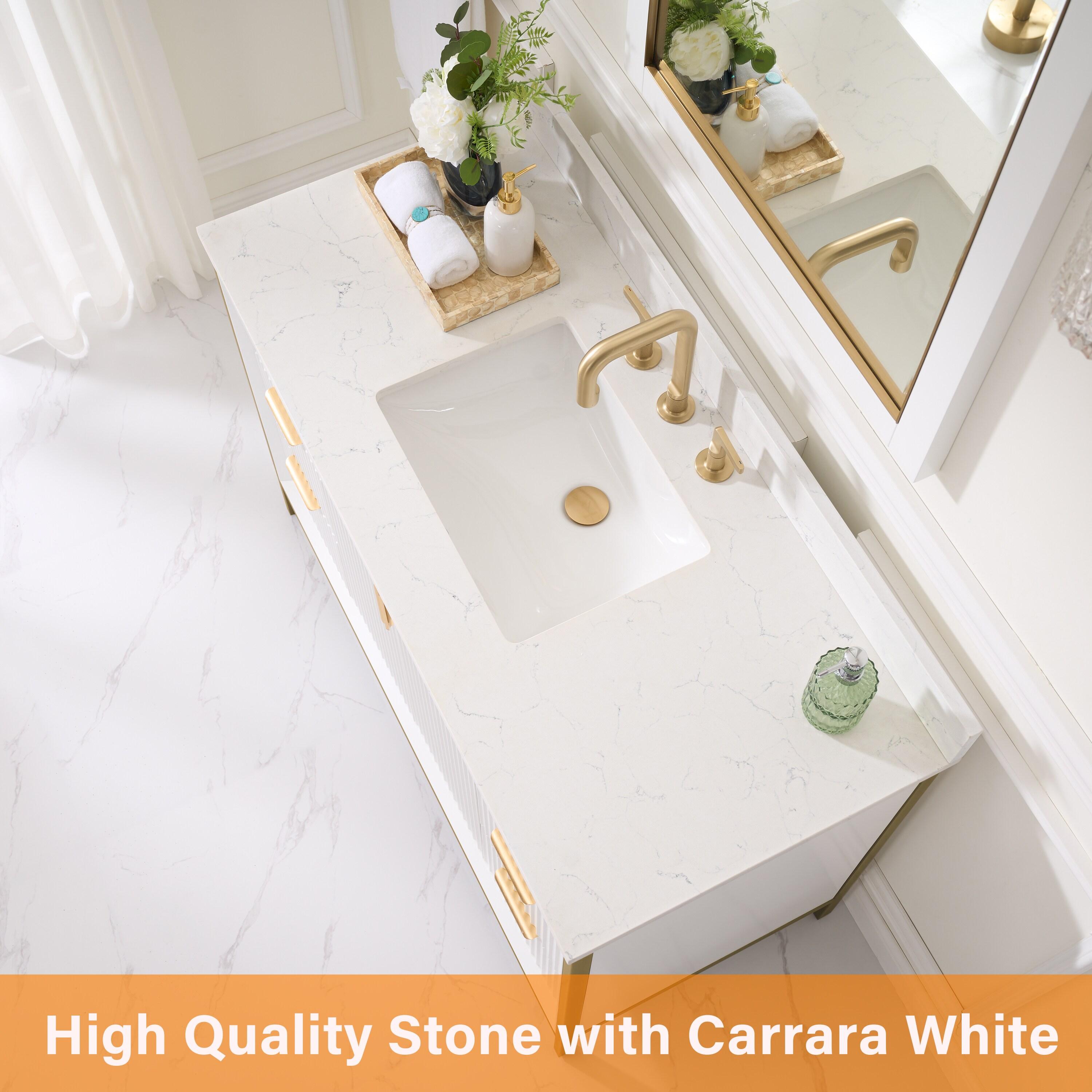 Vinnova Granada 48" White Faux Stone Top Single Vanity in White No Mirror