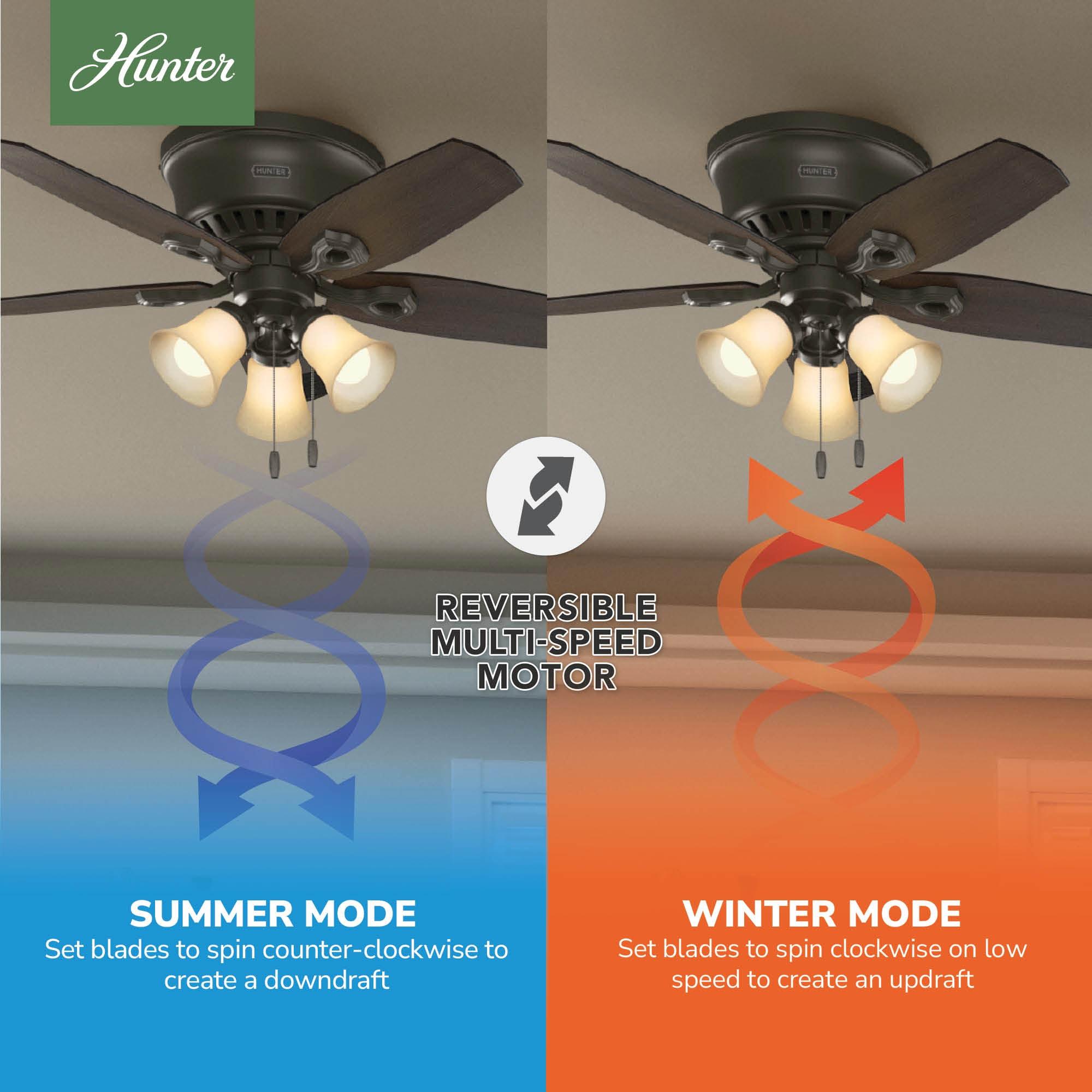 Hunter Fan 42" Builder Low Profile 5 - Blade Flush Mount Ceiling Fan with Pull Chain and Light Kit Included