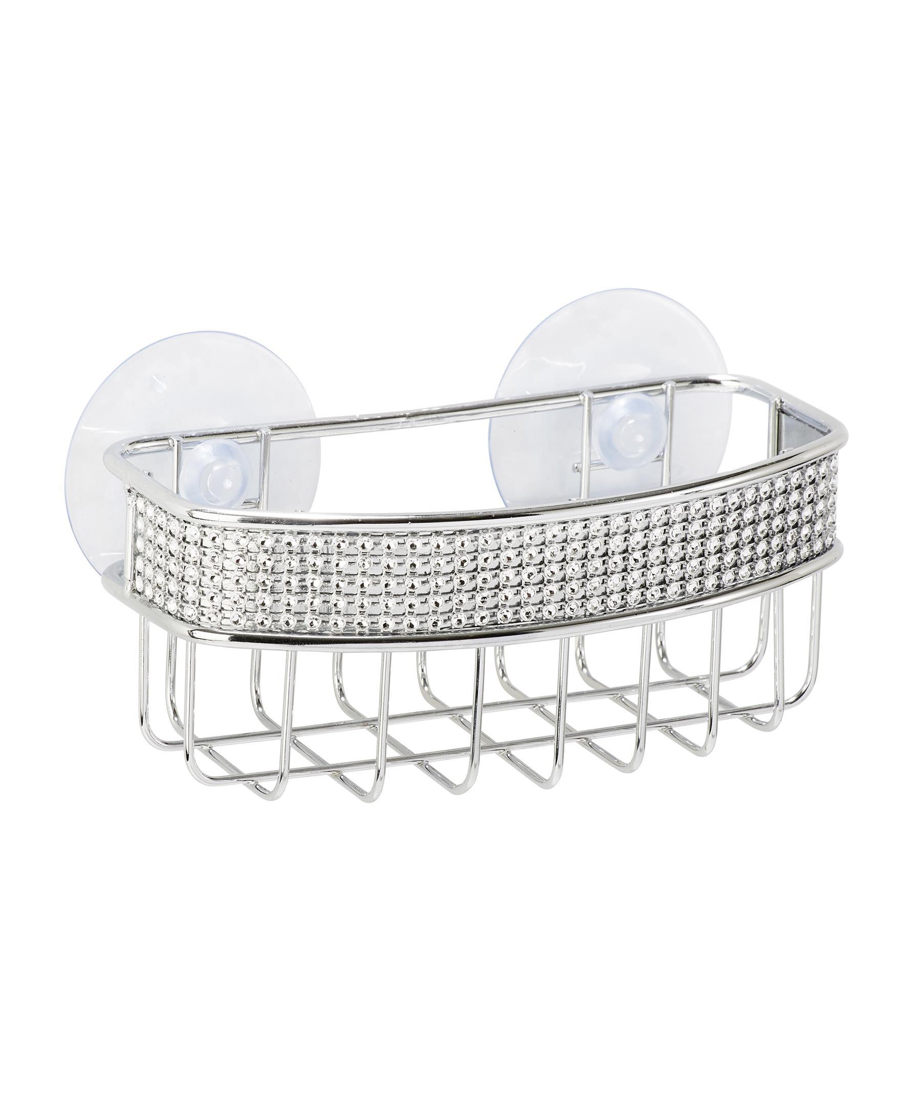 Kitchen Details Sponge Holder with 2 Suction Cups Metal Sink Caddy, Chrome, 5.71" x 2.76" x 2.36"