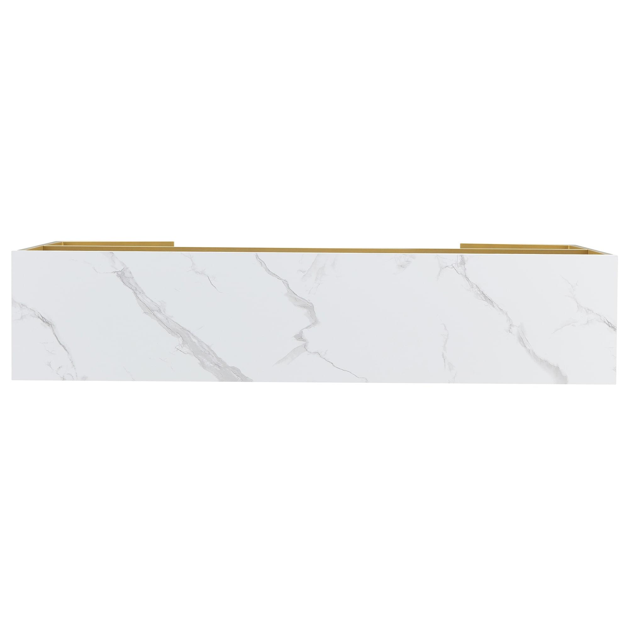 Evelyn&Zoe Errol 55" Wide Rectangular Console Table with Faux Marble Top, Gold