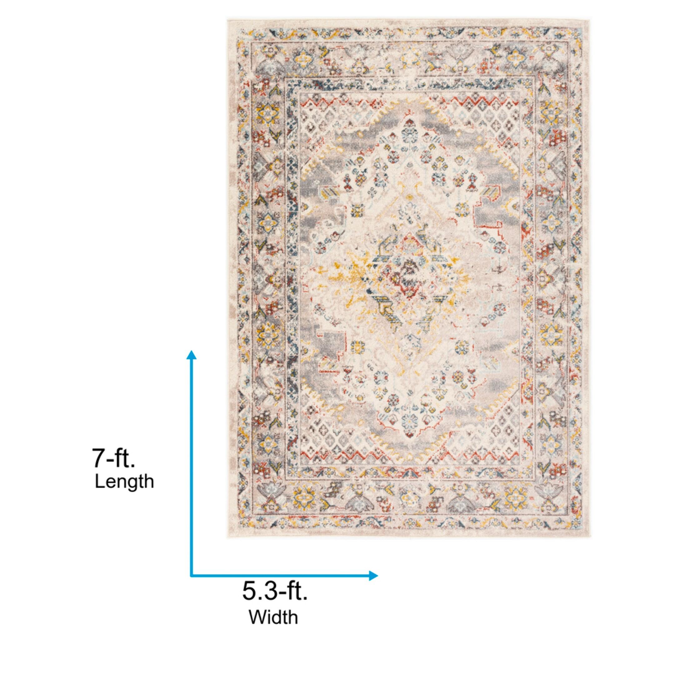 Livabliss 5'3"x7'3" Kashan Traditional Rugs Cream: Medium Pile, Fade & Stain-Resistant, Indoor Use
