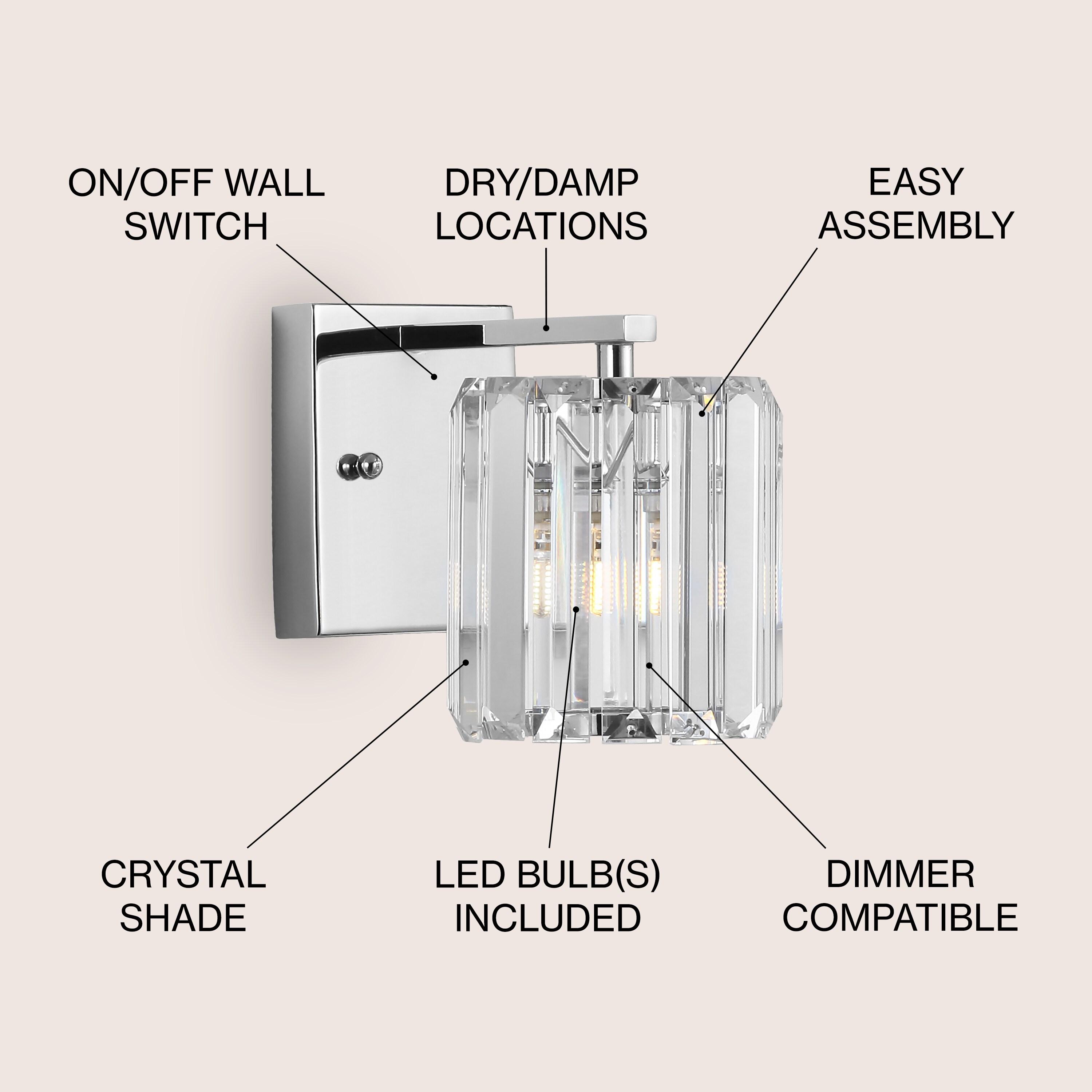 Coco Prism Vintage 4.75" 1-Light Metal/Glass Classic Glam LED Vanity Light, Chrome