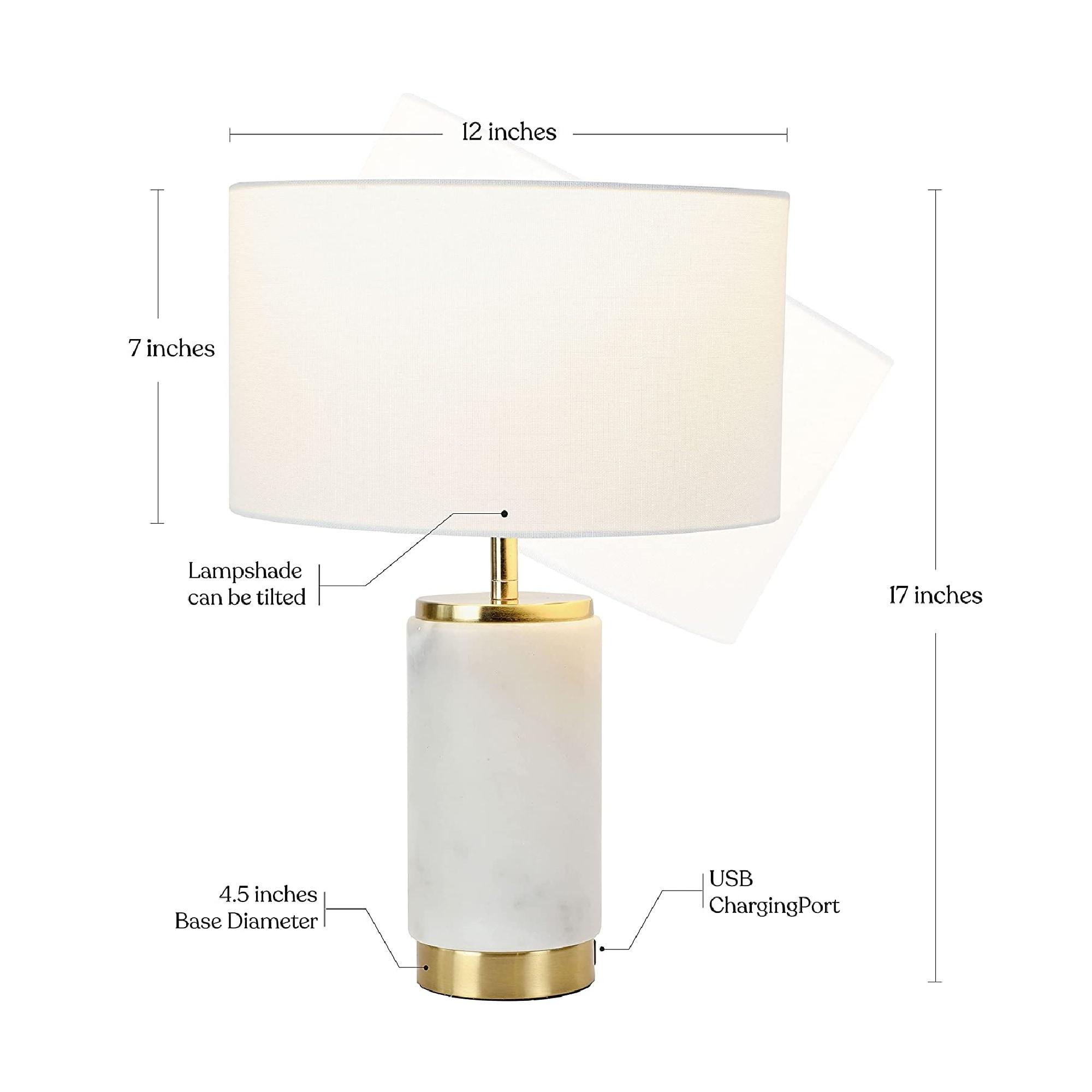 Brightech Arden 17 in. Mid-Century Modern LED Table Lamp with Fabric Drum Shade and USB Port