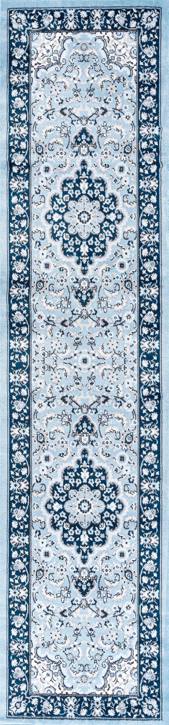 2'x 8' Palmette Modern Persian Floral Runner Rug, Navy/Blue - JONATHAN Y