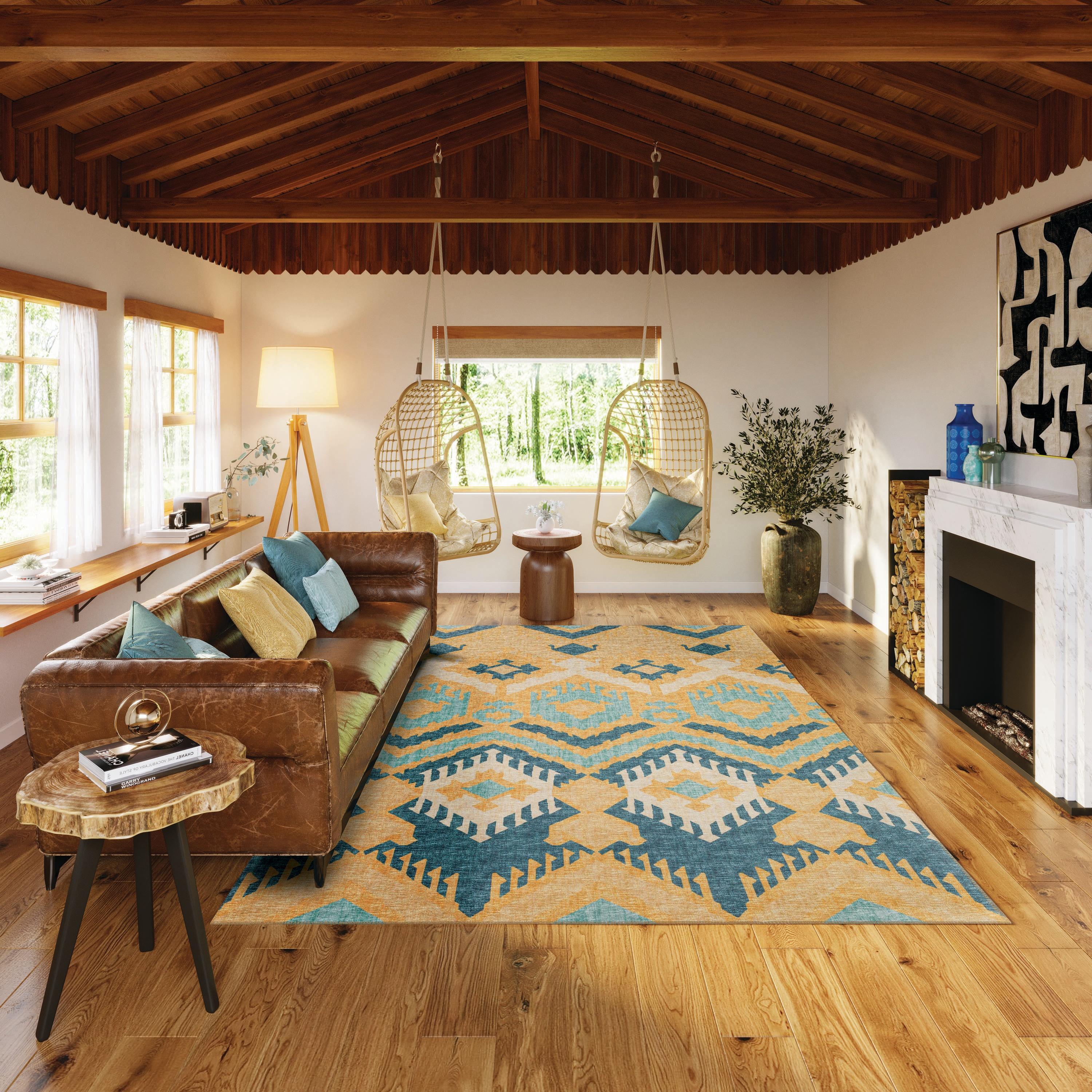 Addison Rugs Indoor/ Outdoor Addison Yuma Southwest Ikat Washable Area Rug 5' x 7'6" - Yellow