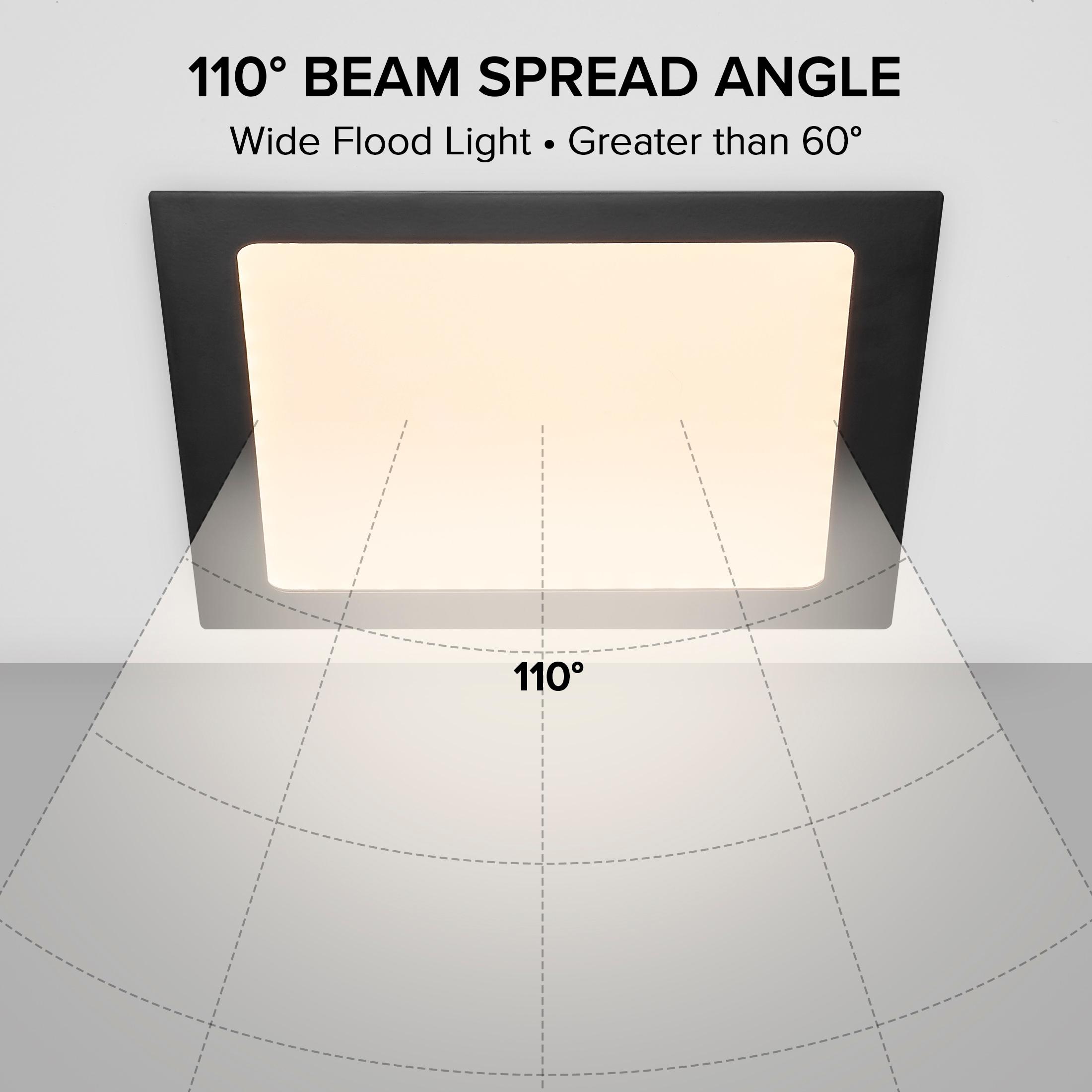 Maxxima 8 in. 5CCT Square Recessed LED Downlight, 1400 Lumens Slim Flat Panel Color Selectable 2700K/3000K/3500K/4000K/5000K, Dimmable, Canless IC Rated, Black Trim, J-Box Included
