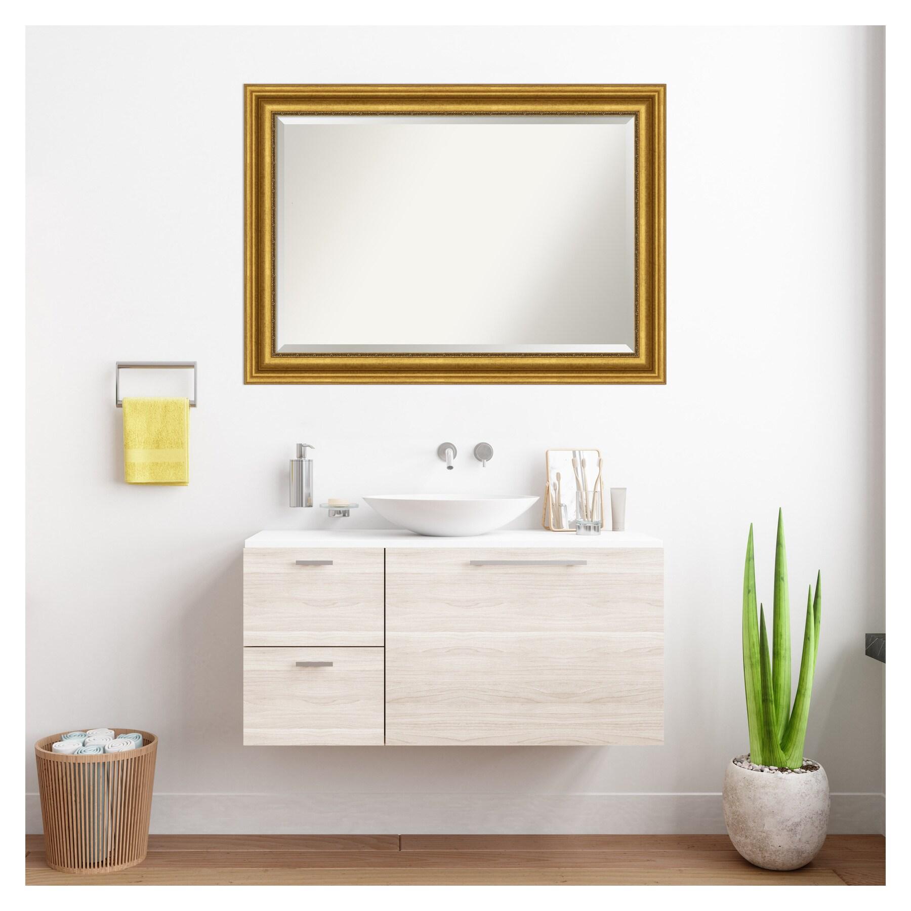 42"x30" Non-Beveled Parlor Gold Wall Mirror - Amanti Art: Modern Rectangle, Polystyrene Frame