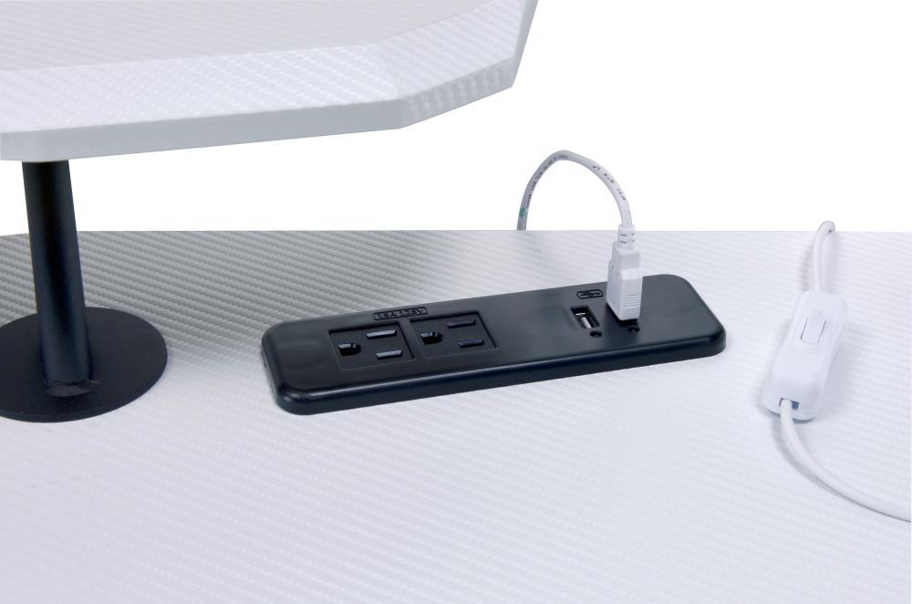 Vildre Gaming Desk with USB Port Black/White - Acme Furniture: Hutch, Power Outlets, Cupholder, Controller Stand