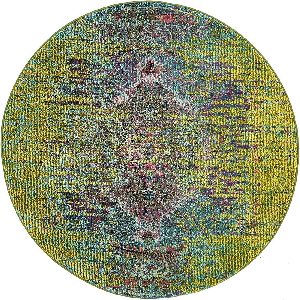 Unique Loom Vita Collection Area Rug - Warhol (4' 1" Round Green/Blue)