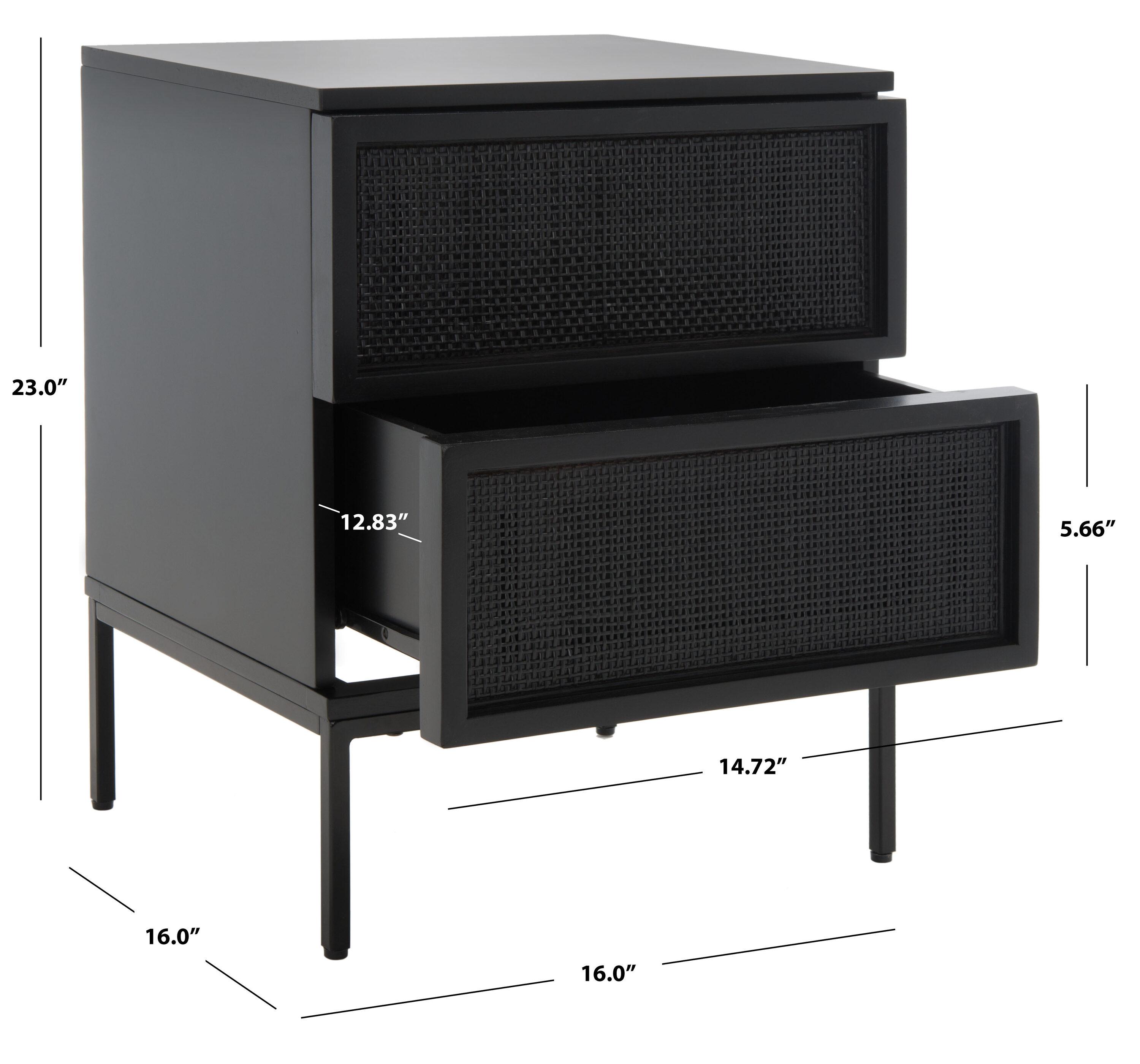 Zadie 2 Drawer Rattan Nightstand - Black - Safavieh