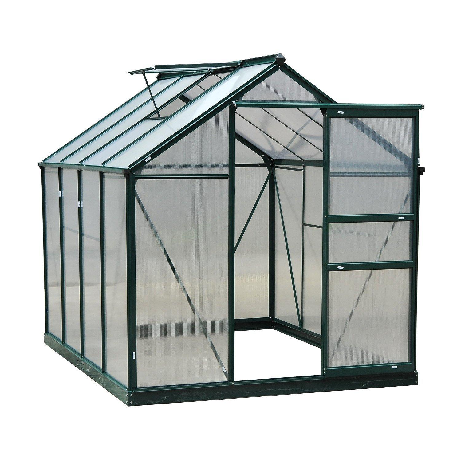 Outsunny 6.2' x 8.3' x 6.6' Polycarbonate Greenhouse, Heavy Duty Outdoor Aluminum Walk-in Green House Kit with Vent & Door for Backyard Garden, Green