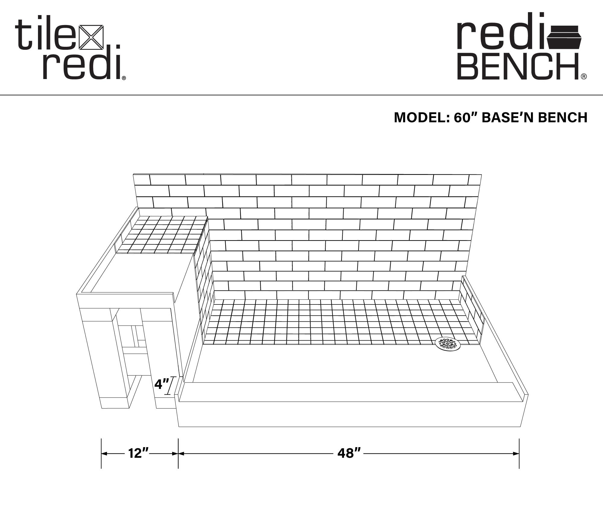 Tile Redi Base'N Bench Single Threshold Shower Base with Bench and Drain Plate