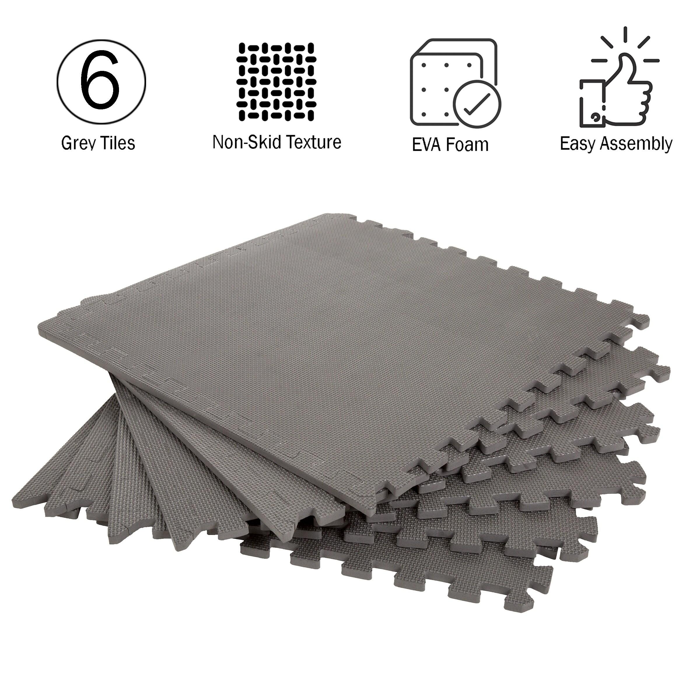 Fleming Supply Interlocking Foam Floor Mat Tiles for Classrooms, Exercise Rooms, and More - 24" x 24", Gray, 6 Count