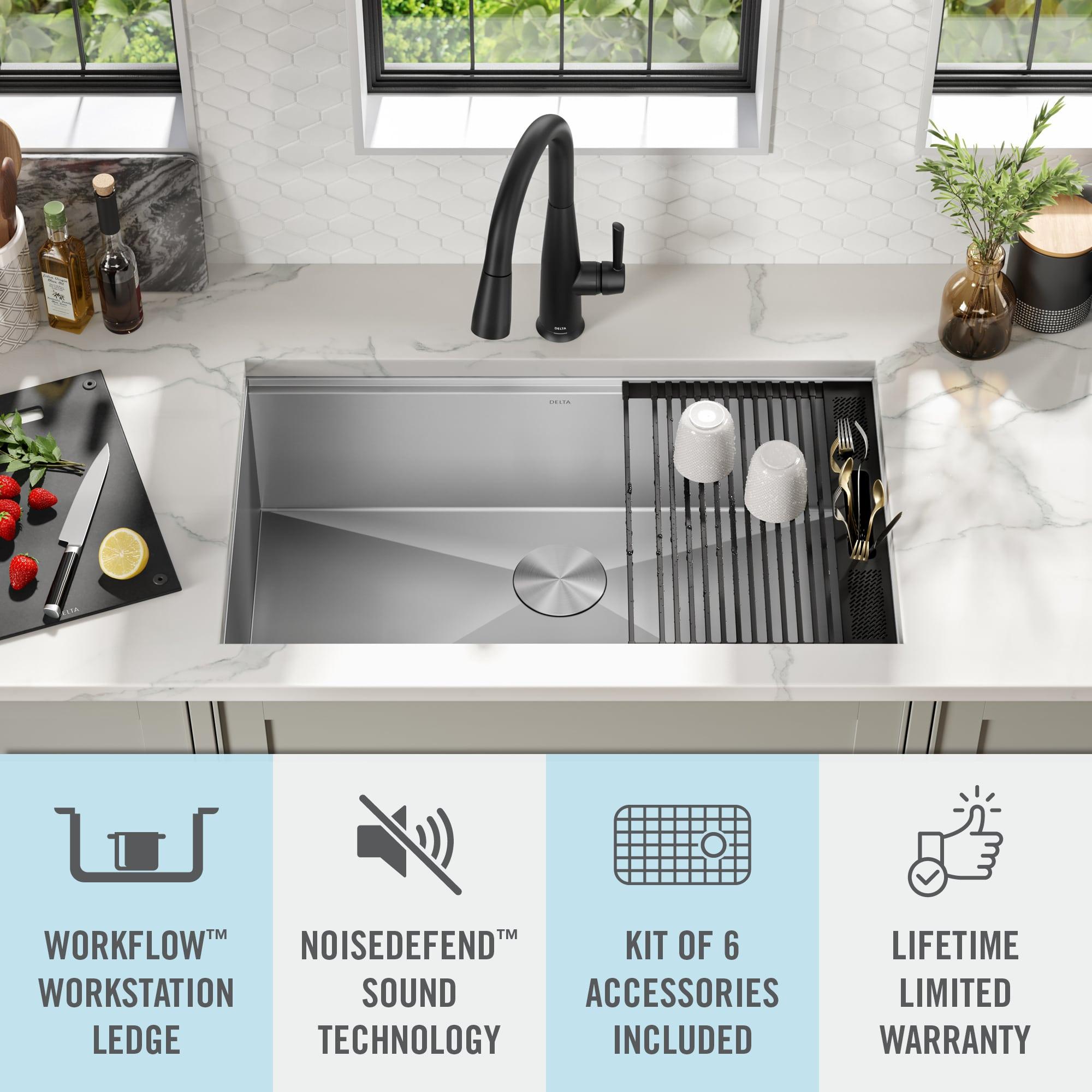 Delta Rivet™ 32" L Workstation Kitchen Sink Undermount 16 Gauge Stainless Steel Single Bowl with WorkFlow™ Ledge