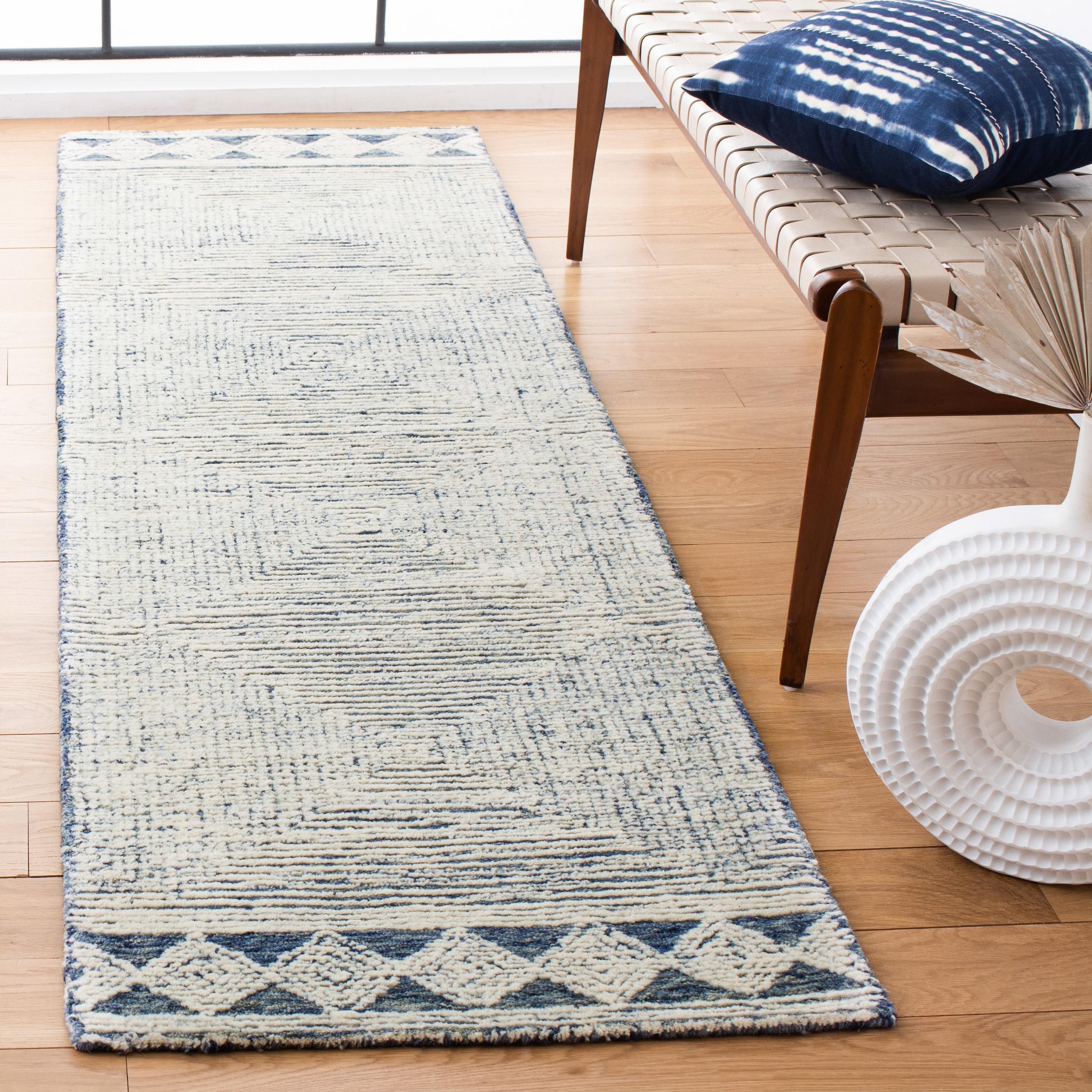 Abstract ABT349 Hand Tufted Runner Rug - Ivory/Navy - 2'3"x12' - Safavieh .