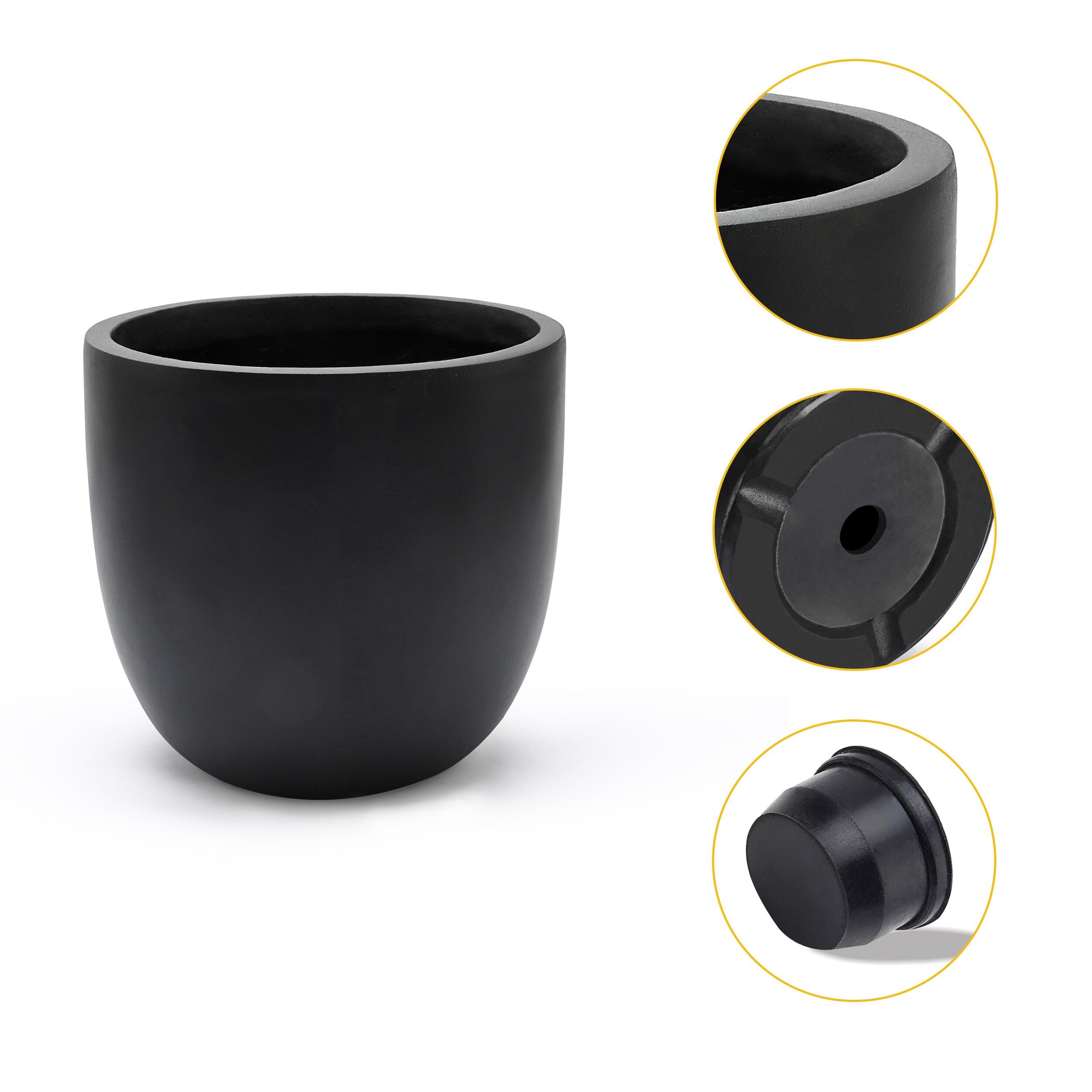 LuxenHome Round Tapered 9.2" H House Planter, Indoor/Outdoor Black