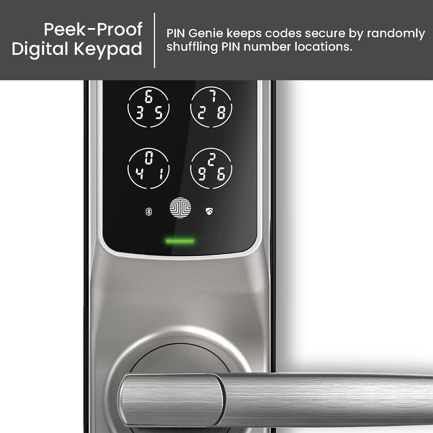 Lockly Secure Plus Bluetooth Smart Door Lock, Keyless Entry with PIN Genie® Digital Keypad, 3D Biometric Fingerprint Sensor Front Door Lock with Handle, Voice Control & Auto Lock - Latch Edition
