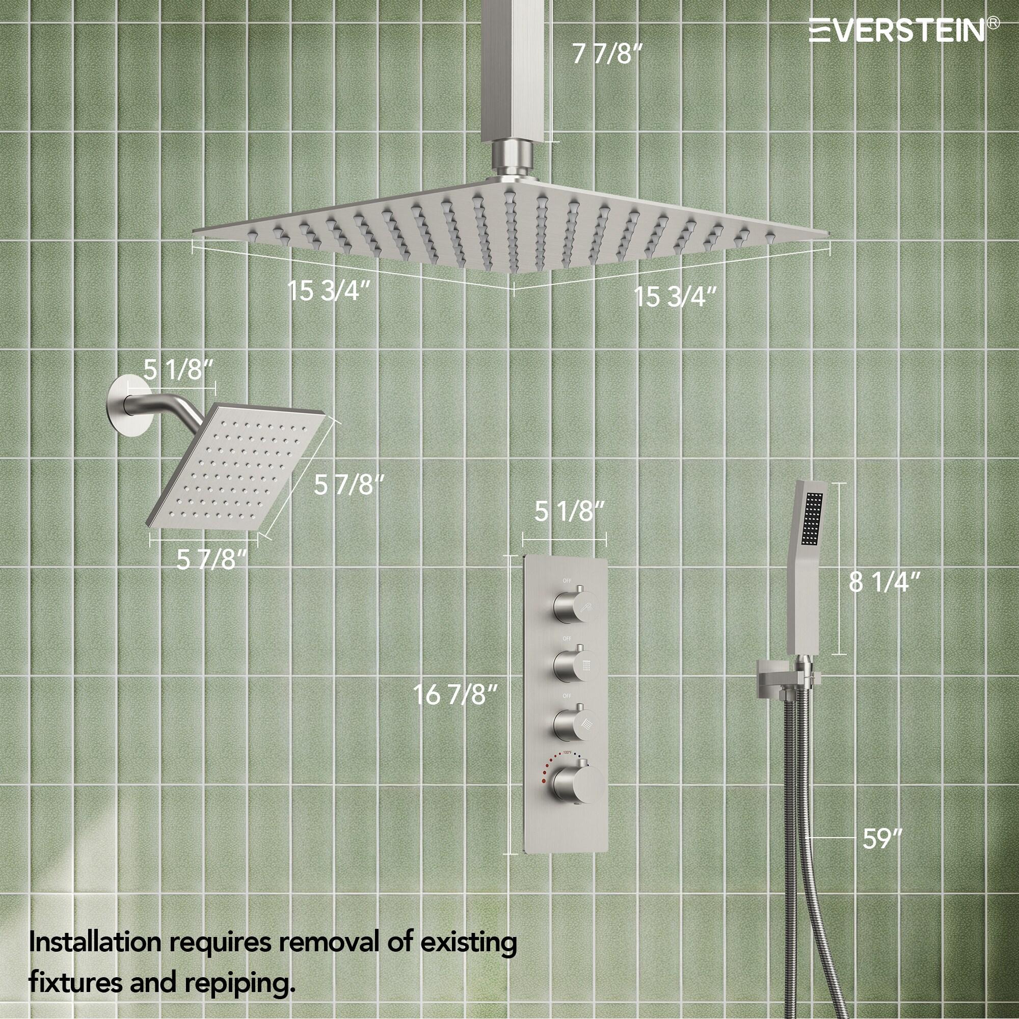 DualJetSpa 15-Spray Patterns 16" & 6" Dual Shower Head, Shower FaucetSystem with Thermostatic Rough-in Valve and Body Jets