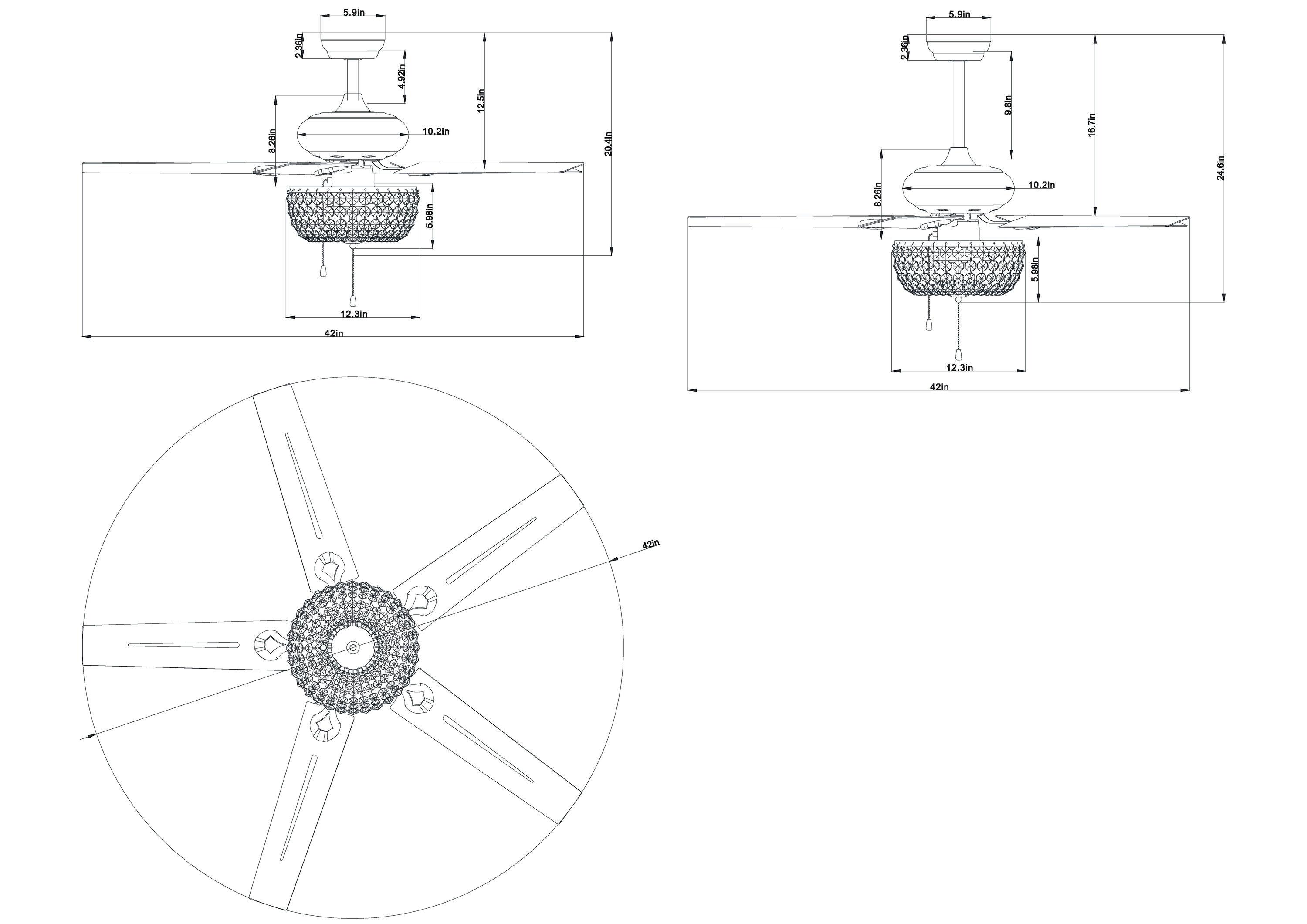 Warehouse Of Tiffany Angel 3-Light Crystal Chandelier 5-Blade Brown Ceiling Fan with Pull Chain