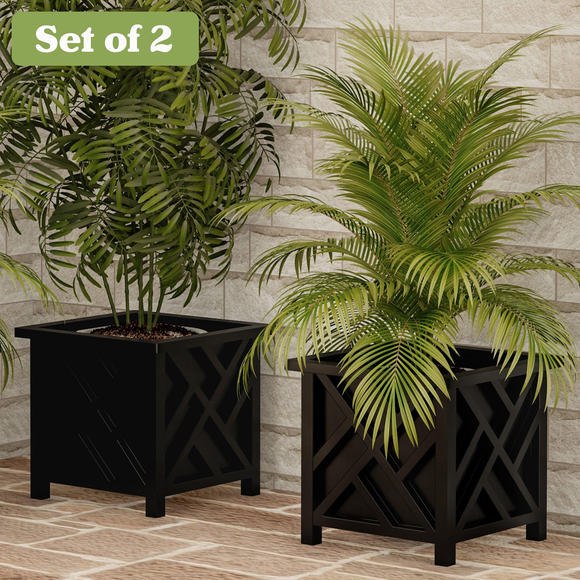 Pure Garden 2 -Pack Square 14.75-in W x 13-in H x Black Plastic Contemporary/Modern Outdoor Planter