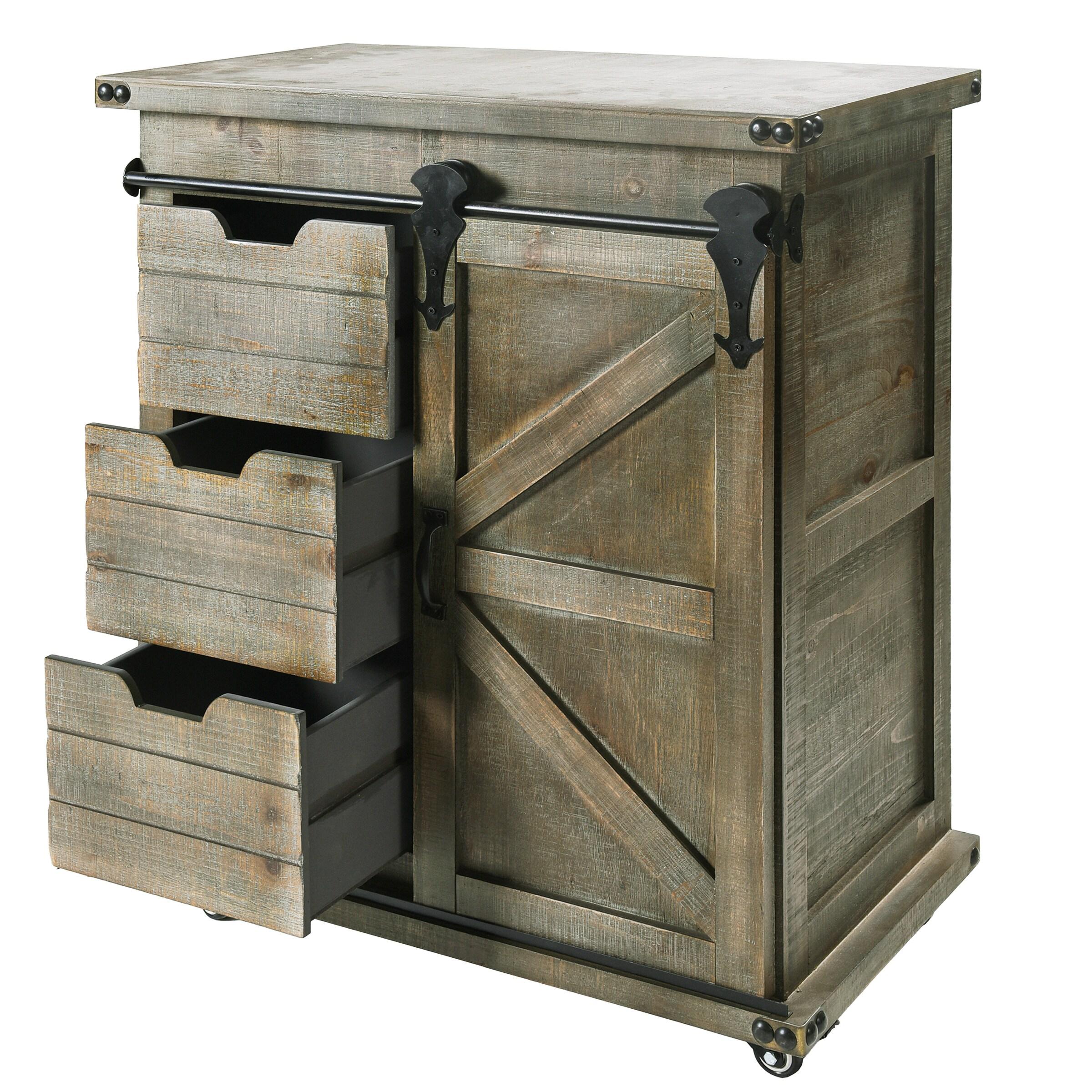 Presley Driftwood Gray Rustic Side Cabinet with Black Metal Hardware