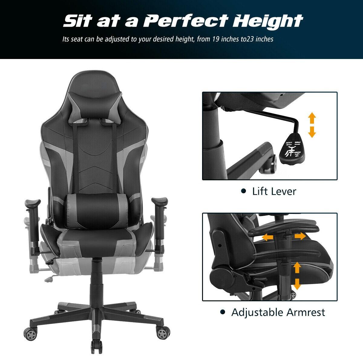Costway Massage Gaming Chair Reclining Swivel Racing Office Chair w/Lumbar Support Grey