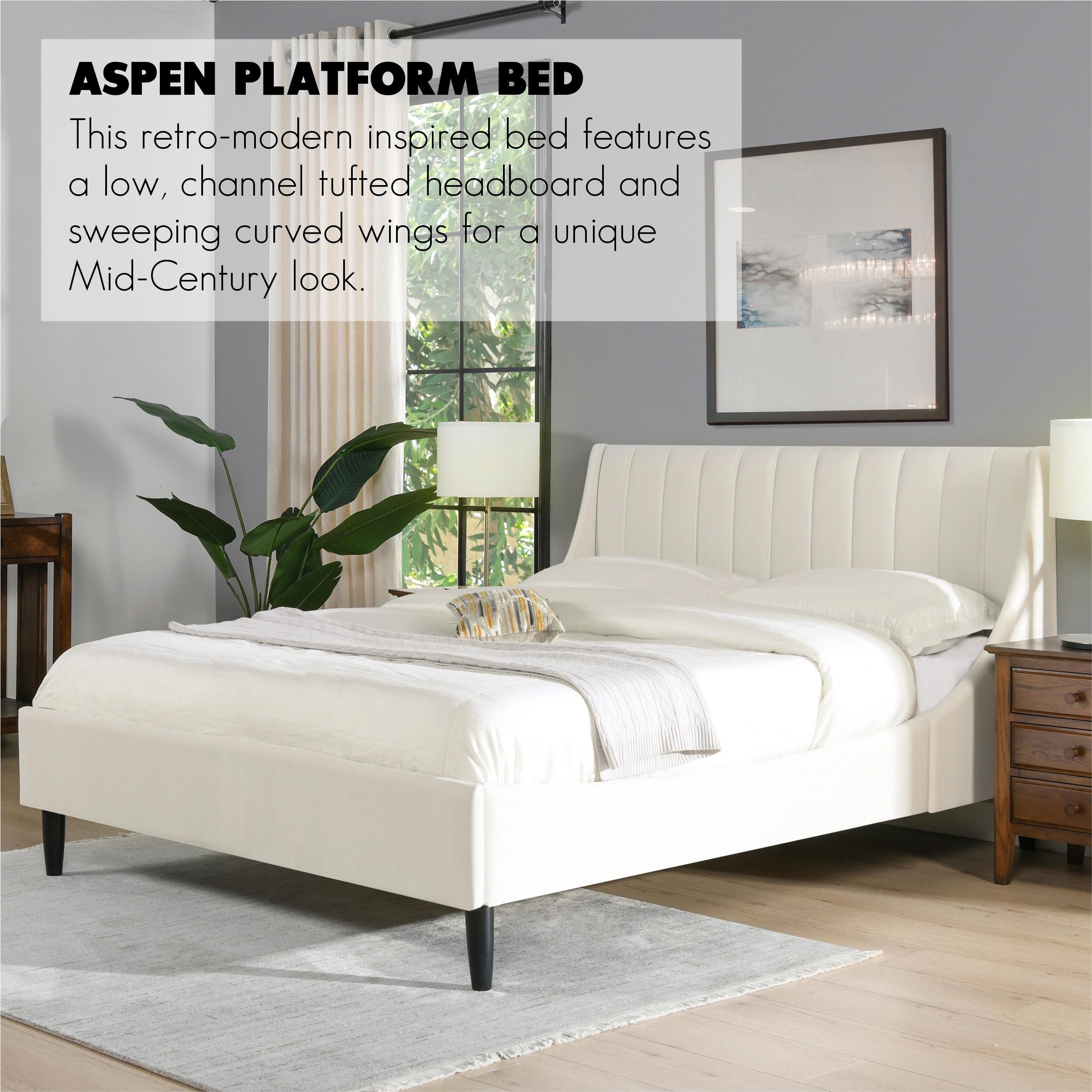Aspen Queen Pine Upholstered Platform Bed with Tufted Headboard