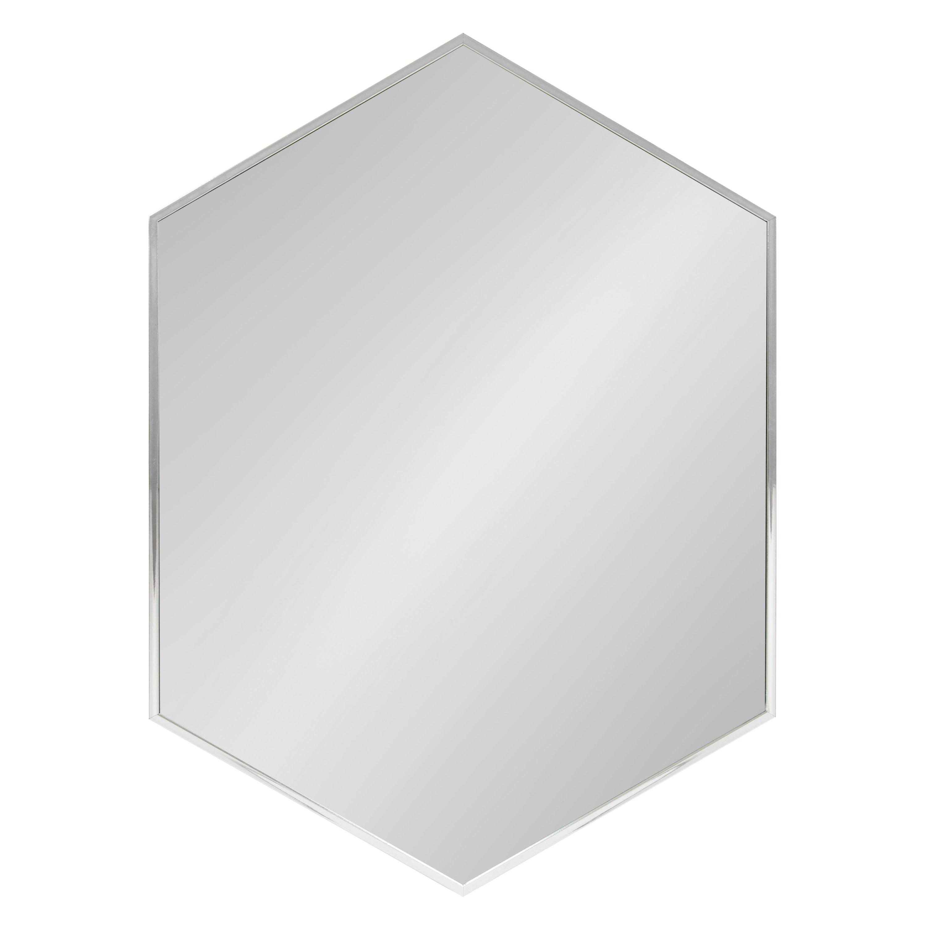 Kate and Laurel Rhodes Modern Hexagon Wall Mirror, 22 x 31, Silver, Decorative Geometric Hexagon MIrror with Chrome Finish for Elegant Contemporary Wall Decor