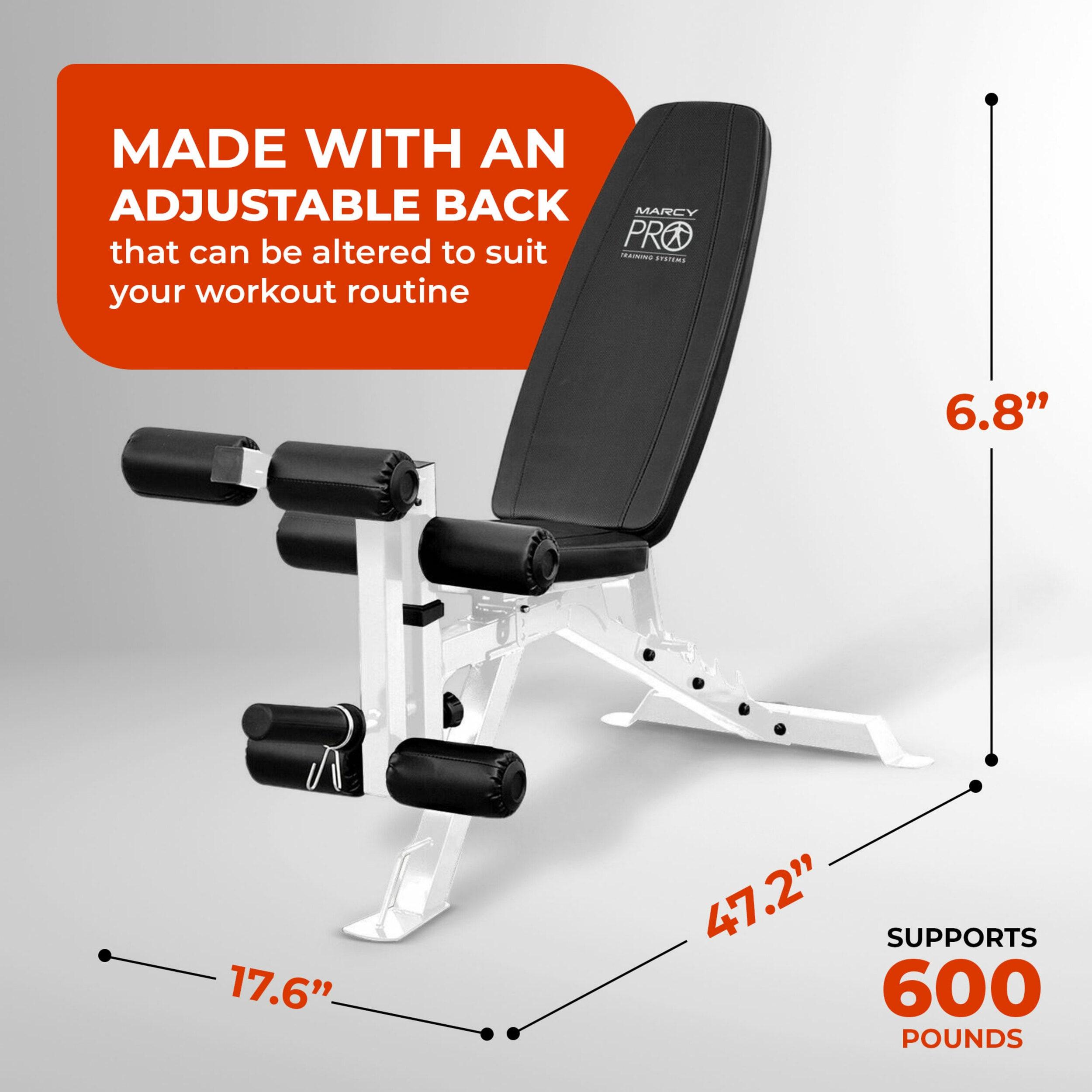 Marcy Adjustable Weight Bench, Foldable Incline Decline Flat Bench Press for Home Gym, Full Body Workout Equipment with Leg Developer and Wheels