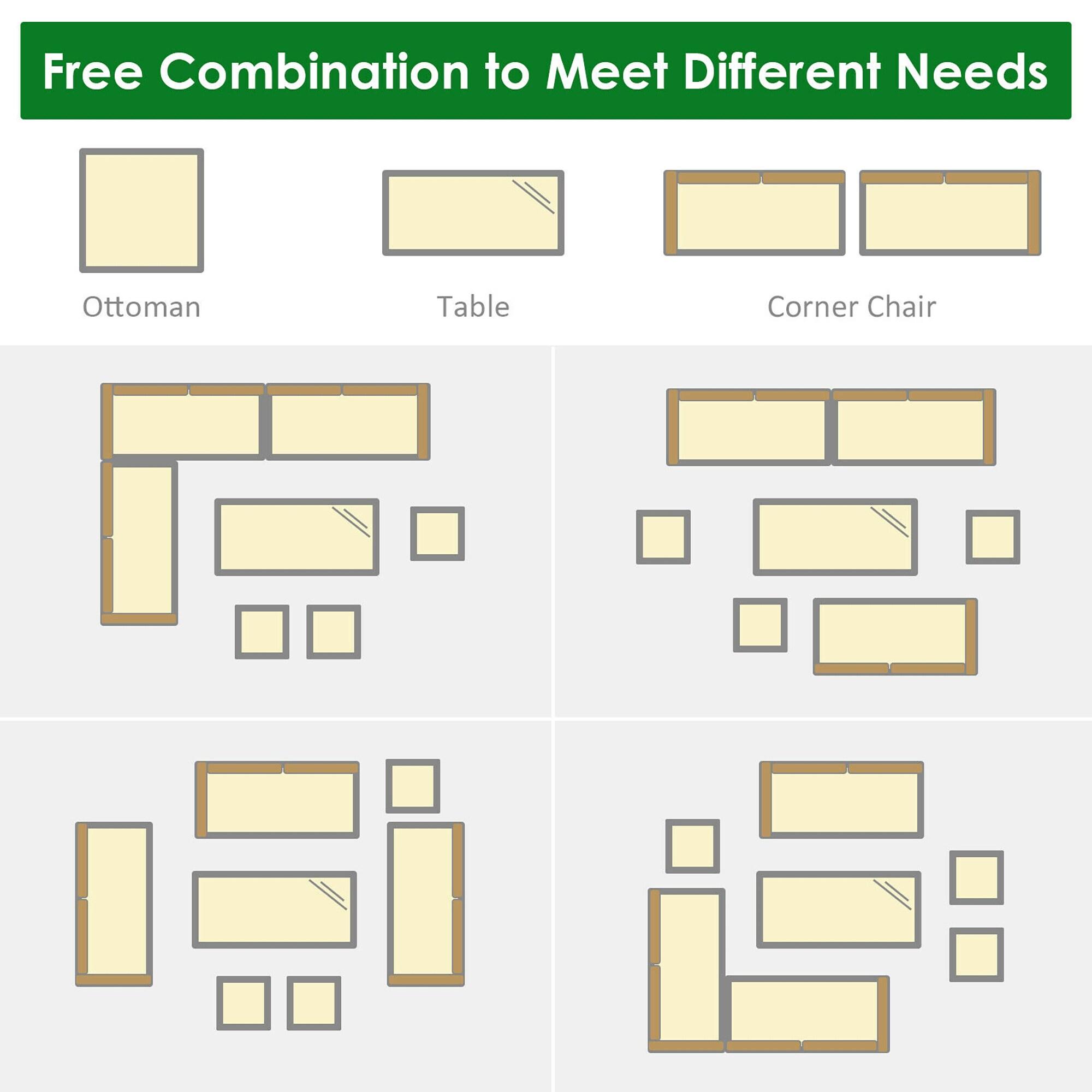 Gray Rattan 7-Piece Patio Sofa Set with Off-White Cushions