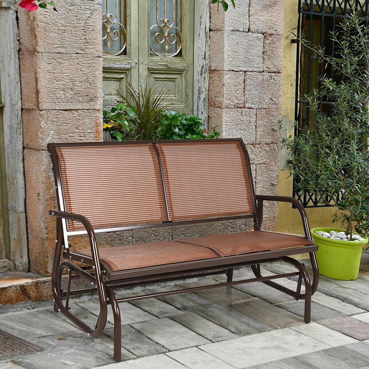 Costway 48'' Outdoor Patio Swing Glider Bench Chair Loveseat Rocker Lounge Backyard Brown