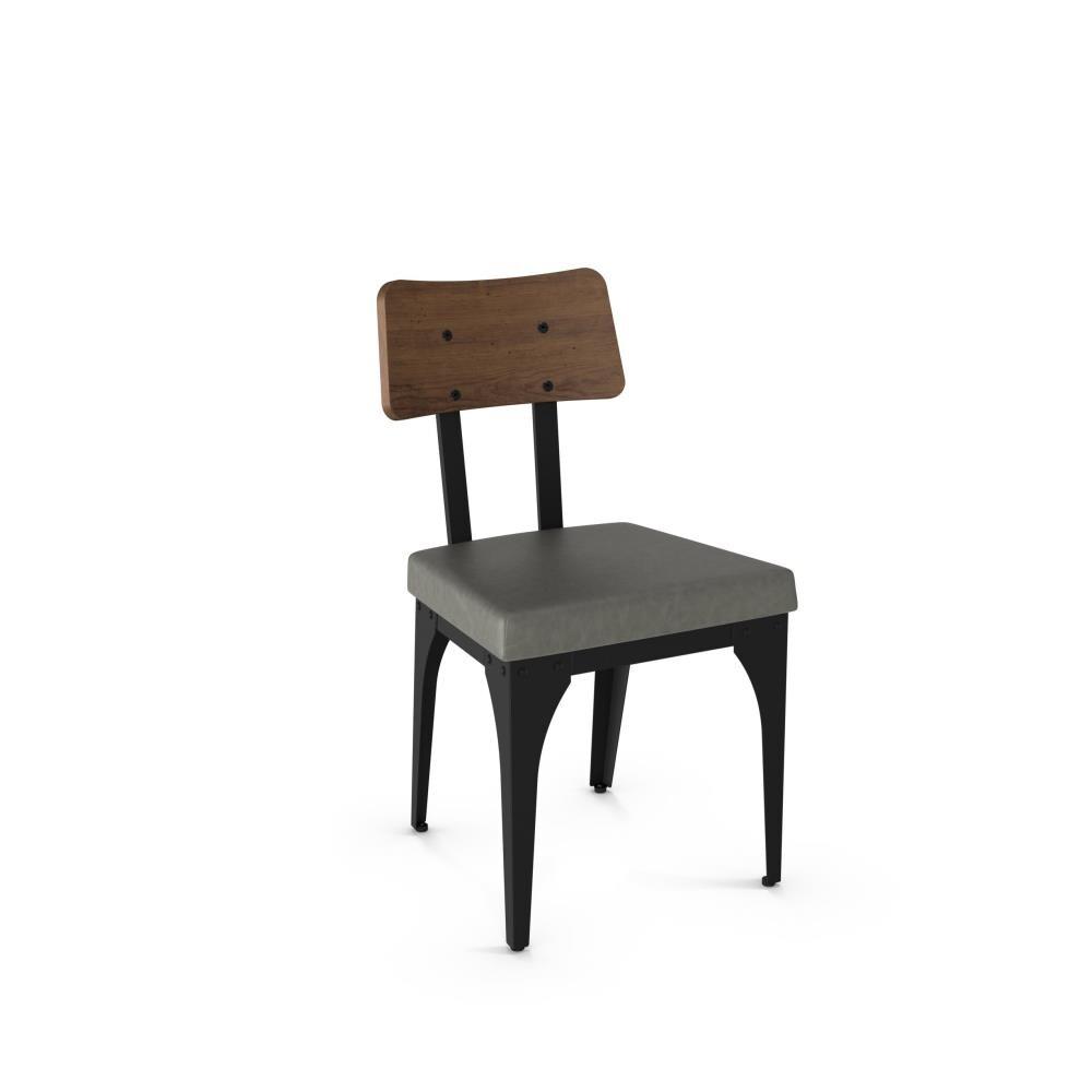 Amisco Symmetry Dining Chair - Grey Faux Leather / Light Brown Distressed Wood / Black Metal (Set of 2)