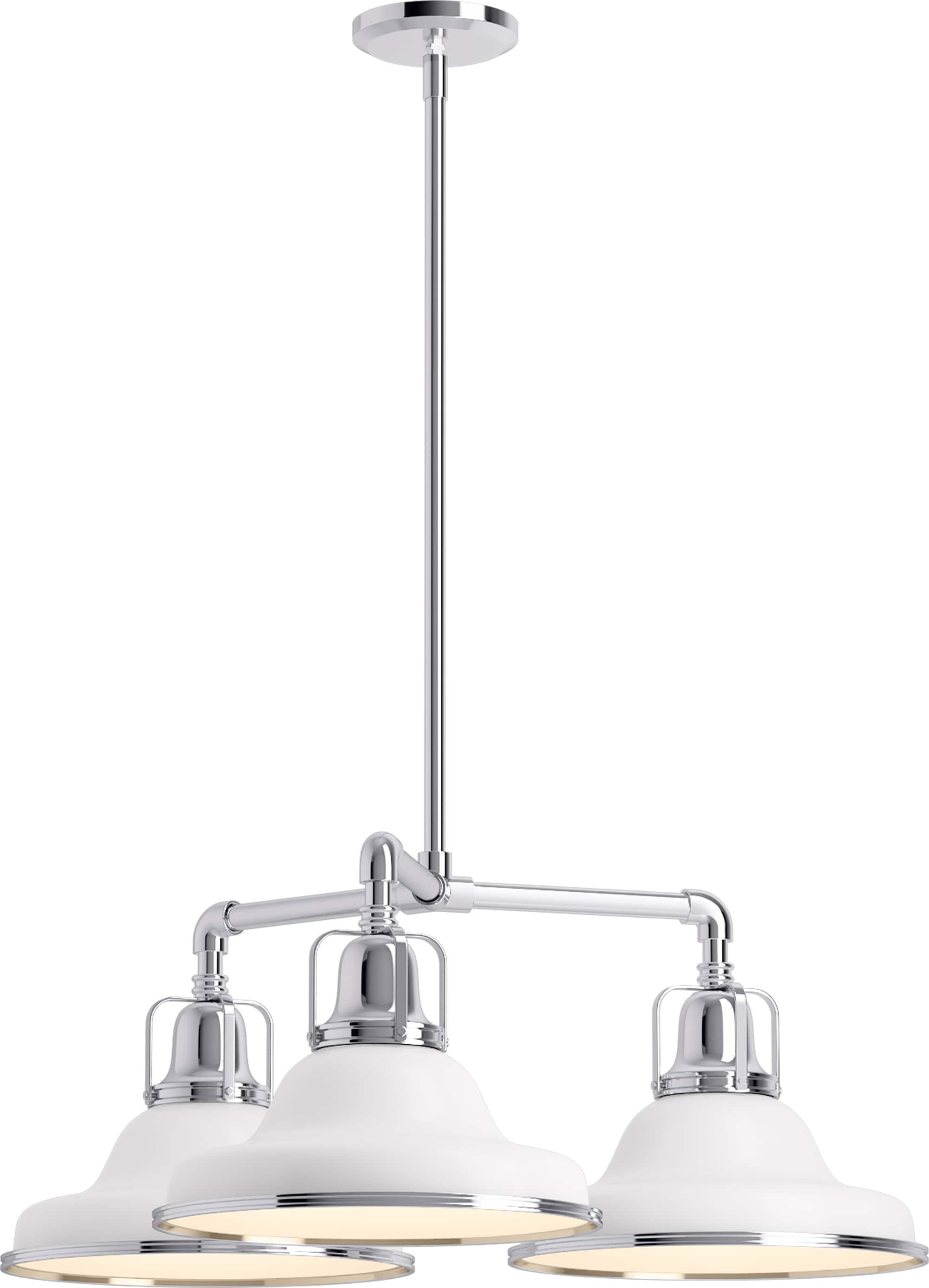 Farmhouse Industrial White Cage 30" Chandelier with Chrome Accents