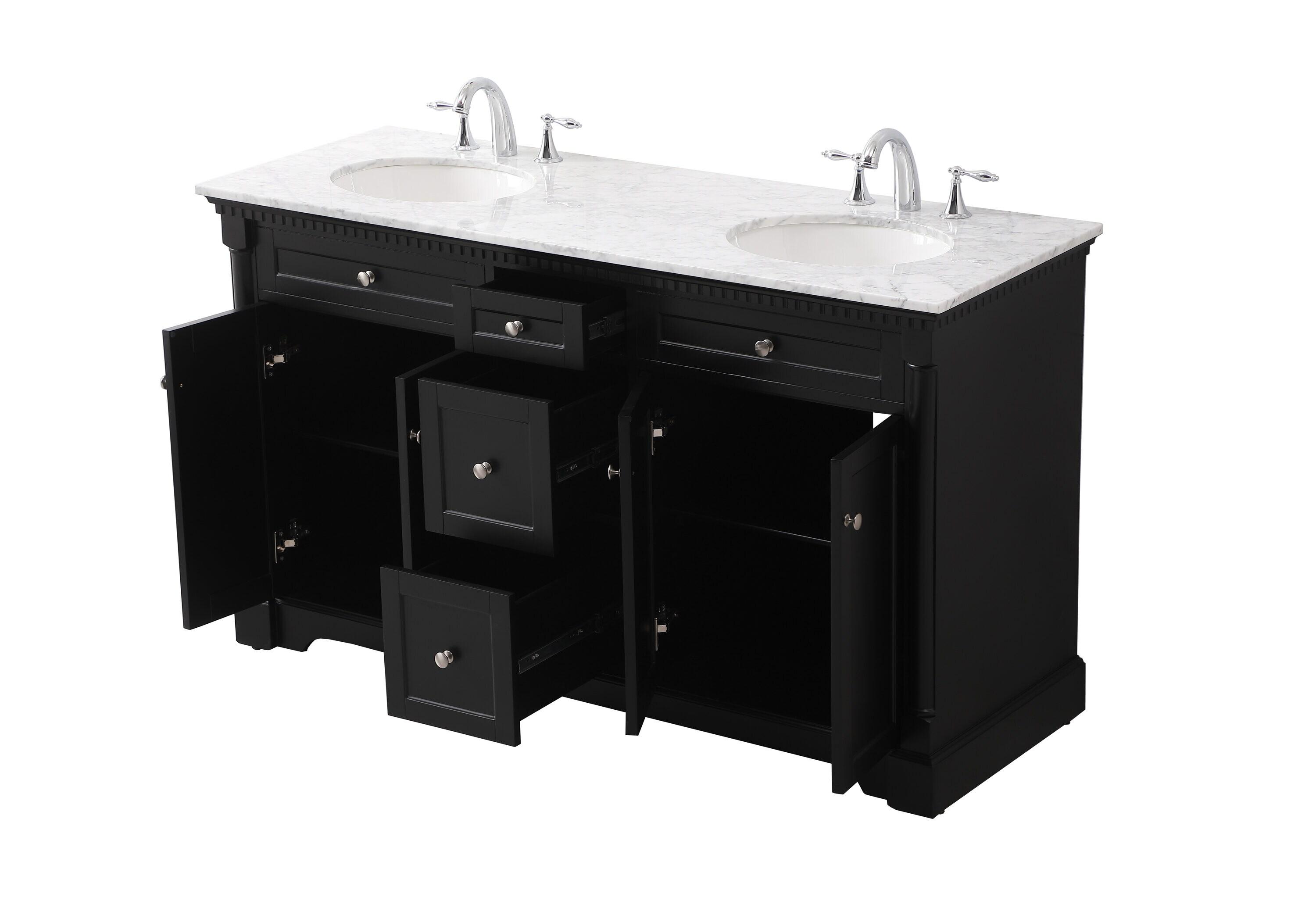 Elegant Decor Clarence 60" Solid Wood Metal Double Bathroom Vanity Set in Black