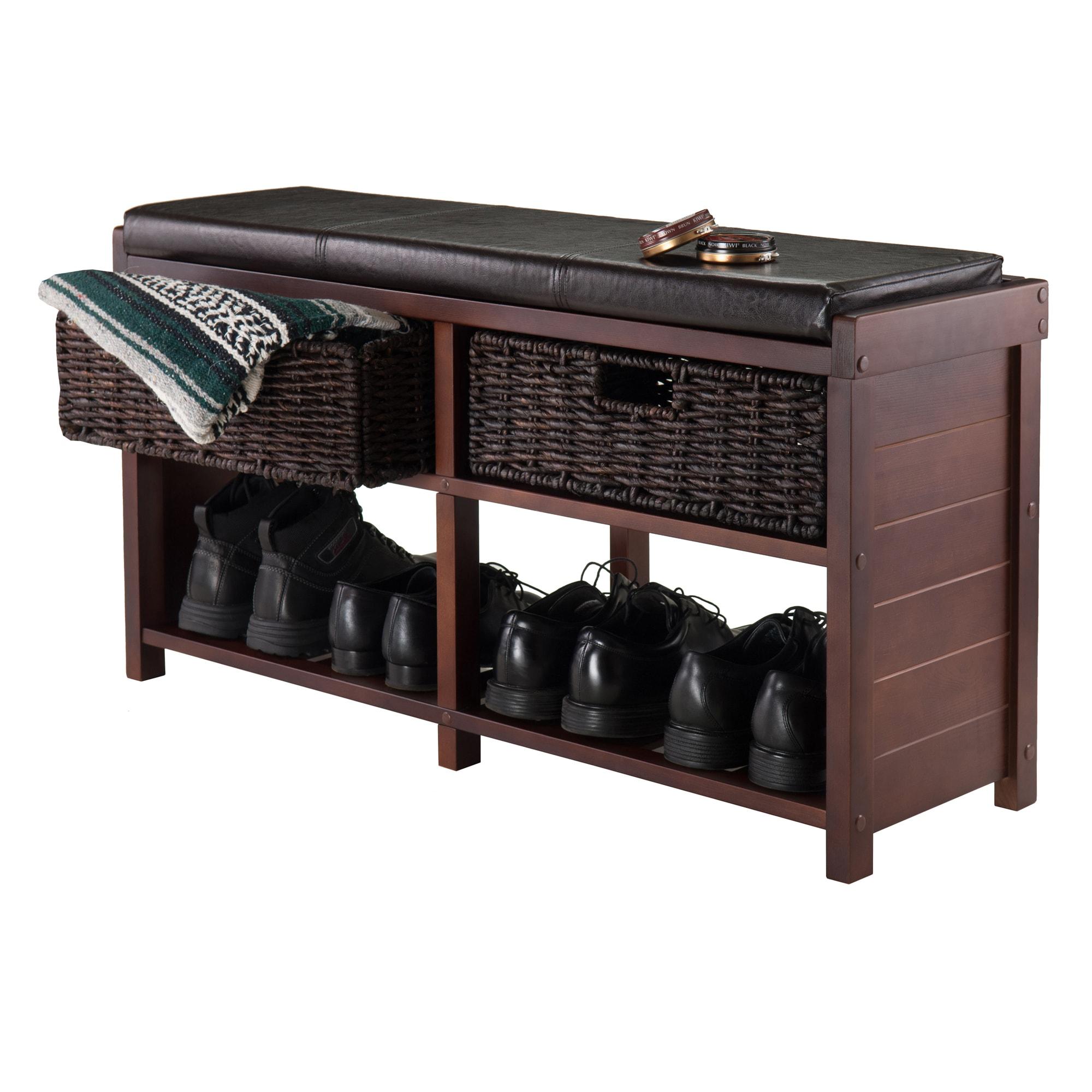 Colin Entryway Storage Bench with Cushion Cappuccino - Winsome: Upholstered Wool, Wood Legs, Spot Clean
