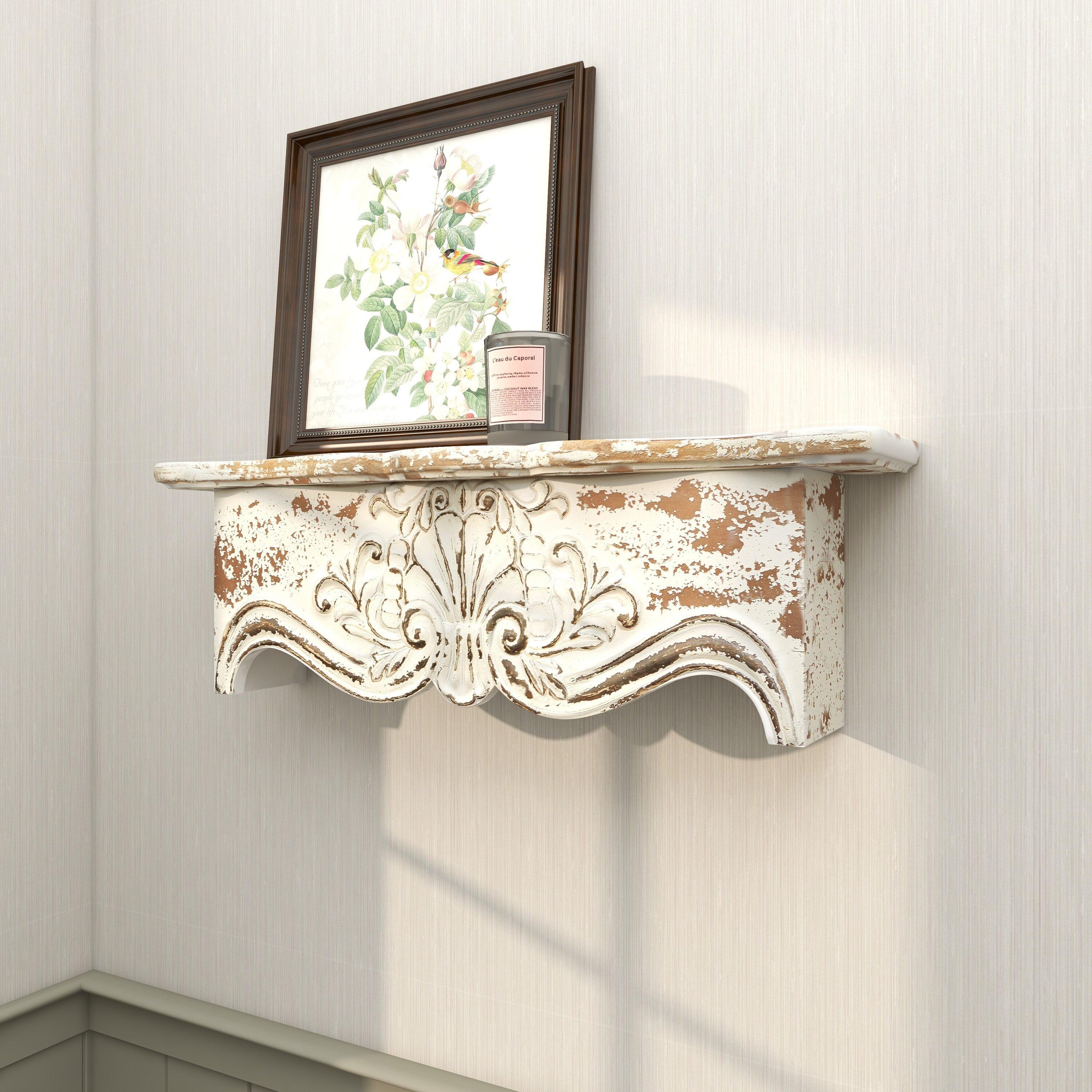 Kelly Clarkson Home Elicia White Wood Scroll Distressed 1 Shelf Room Wall Shelf