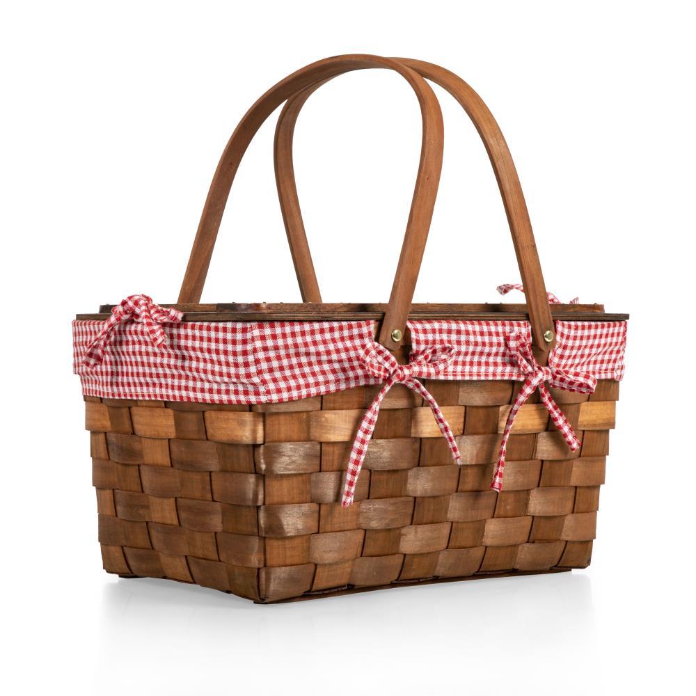 Picnic Time Kansas Handwoven Wood Picnic Basket - Large Basket with Tabletop Lid