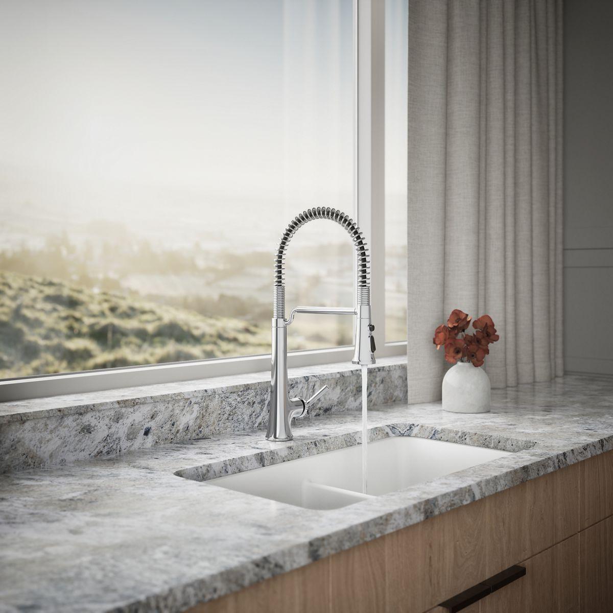 Kohler Tone Single Handle Semi-Professional Pre-Rinse Kitchen Sink Faucet with Three-Function Pull Down Sprayer