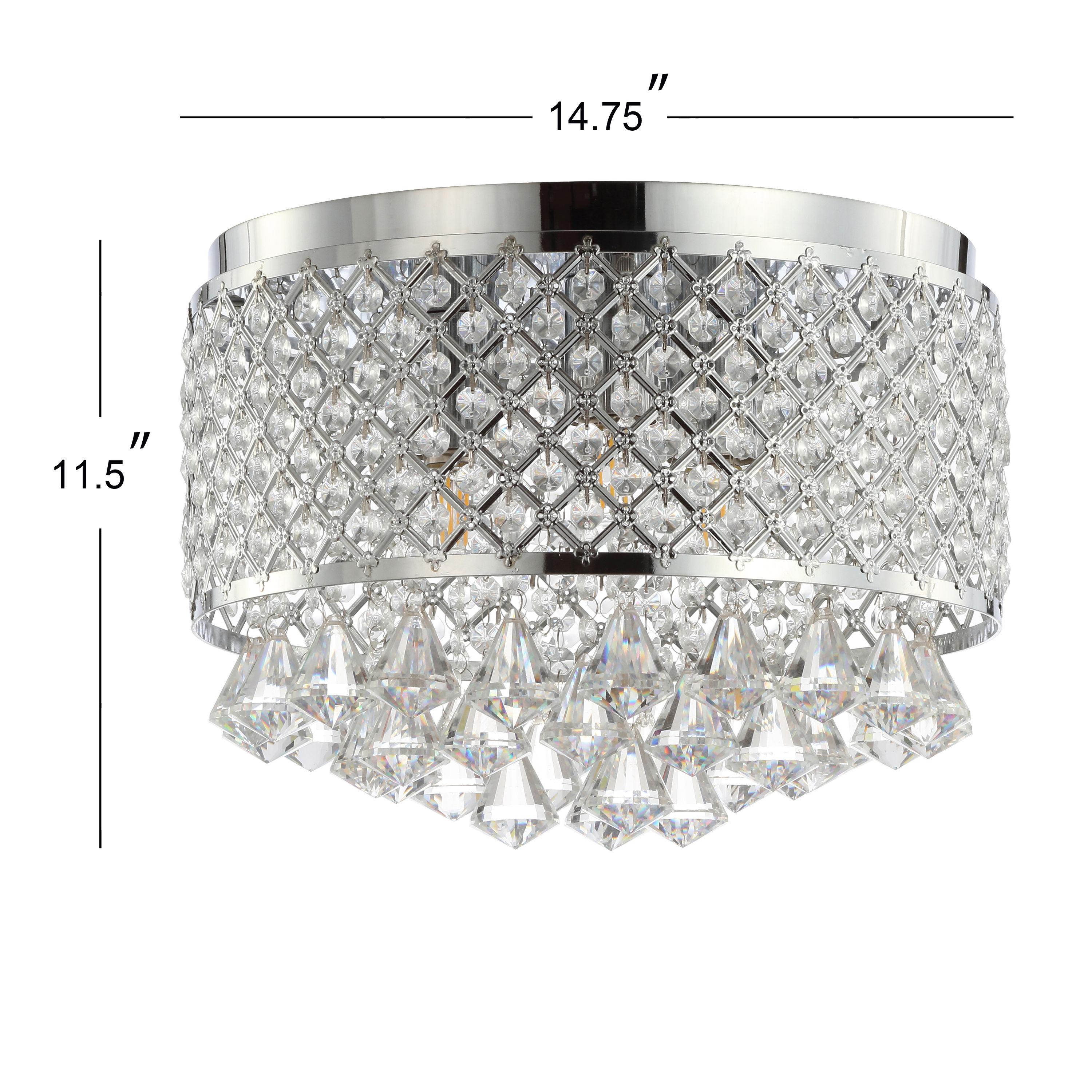 JONATHAN Y Evelyn 14.7" 3-Light Crystal Drops/Metal LED Flush Mount, Chrome