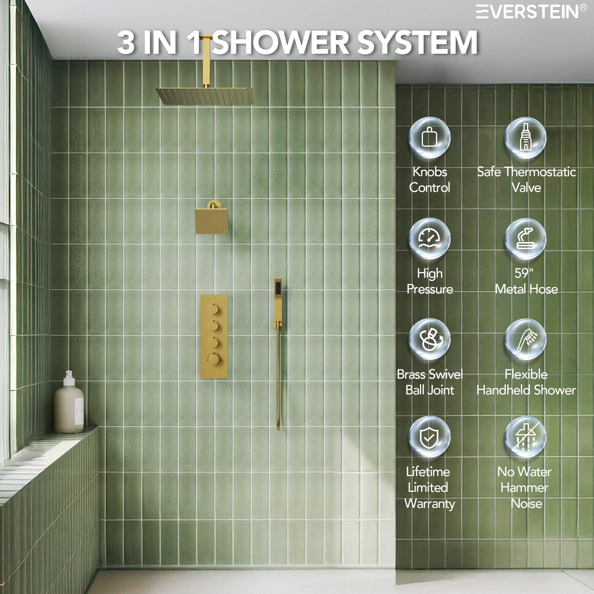 Thermostatic Shower Faucet 16" High-Pressure Triple Showerheads with Rough-In Valve