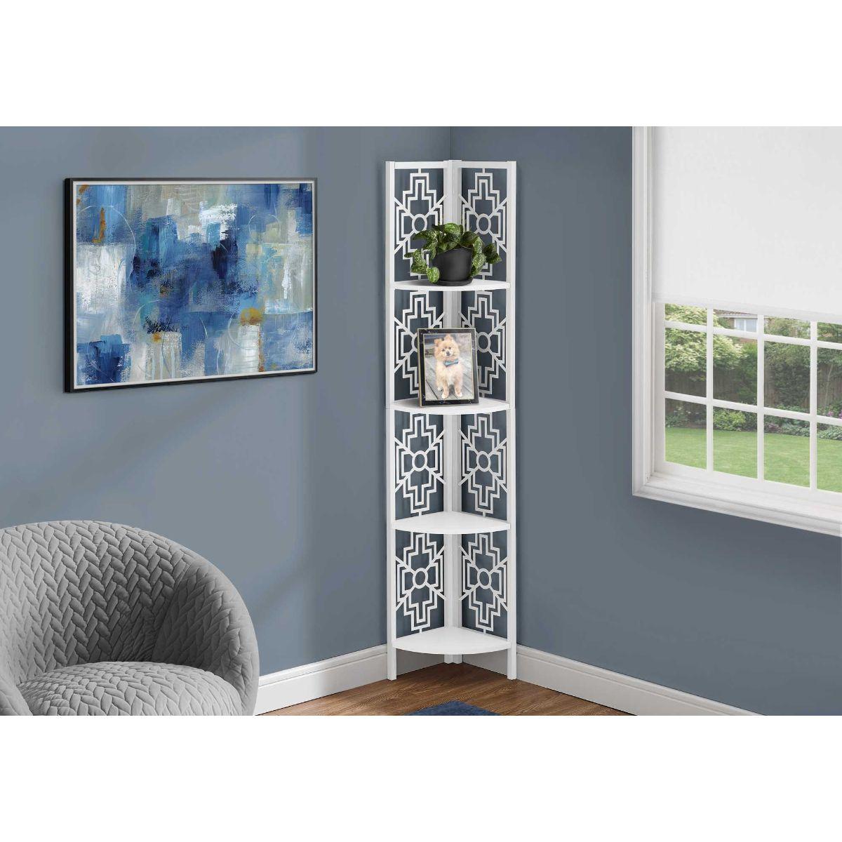 White Metal Corner Etagere Bookcase with Cutwork Design