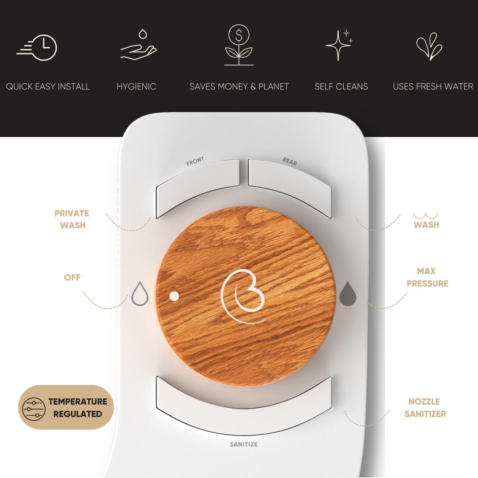 Stainless Steel Dual Temperature Toilet Bidet Attachment with Bamboo Accents